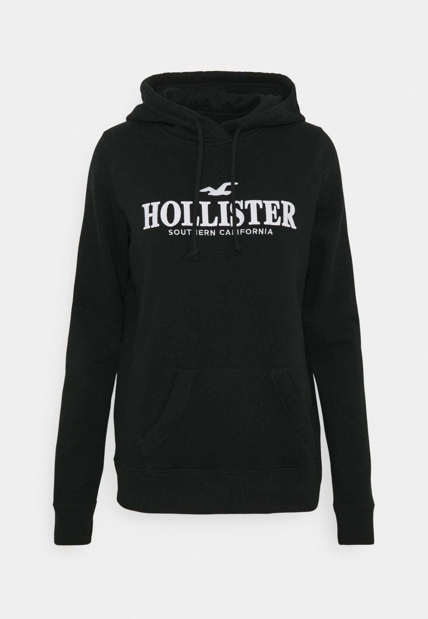 Hollister, black hoodie jacket, white logo, 2K Phone Wallpaper