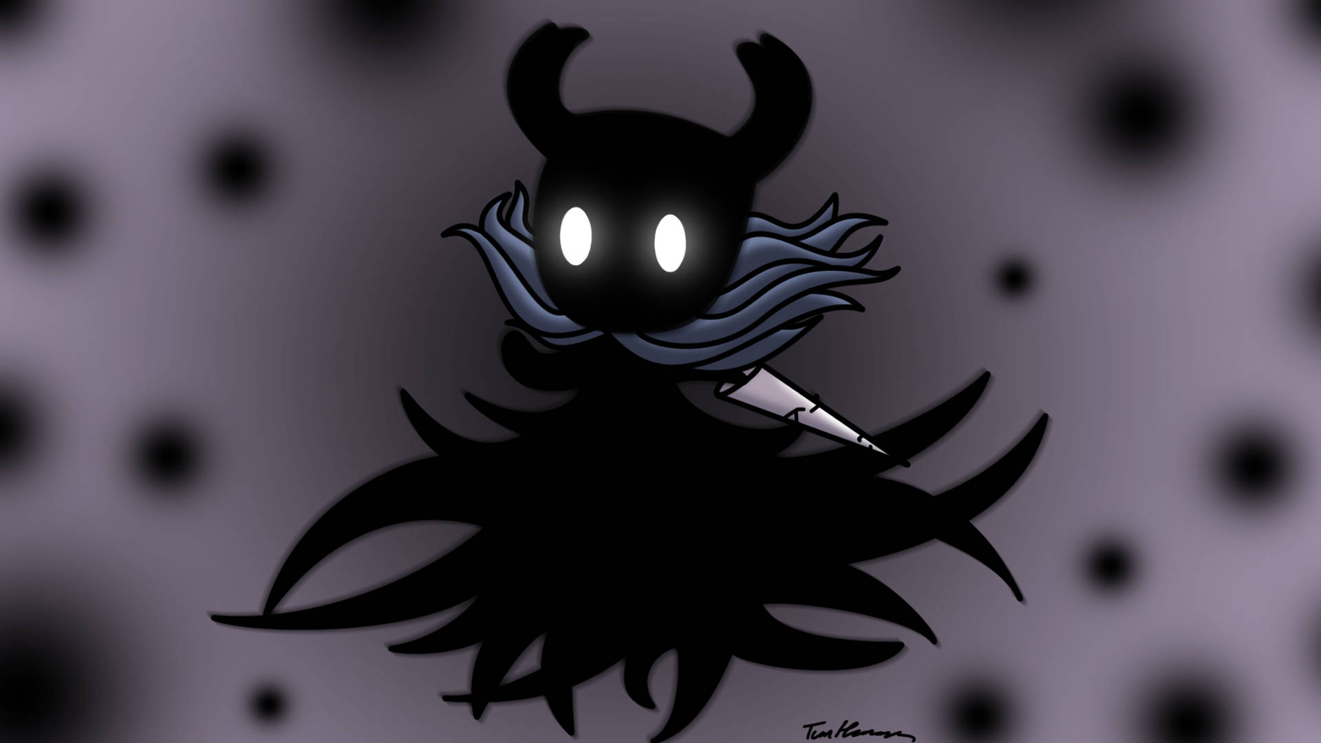 Hollow Knight, black chibi character, glowing eyes, Full HD Desktop Wallpaper