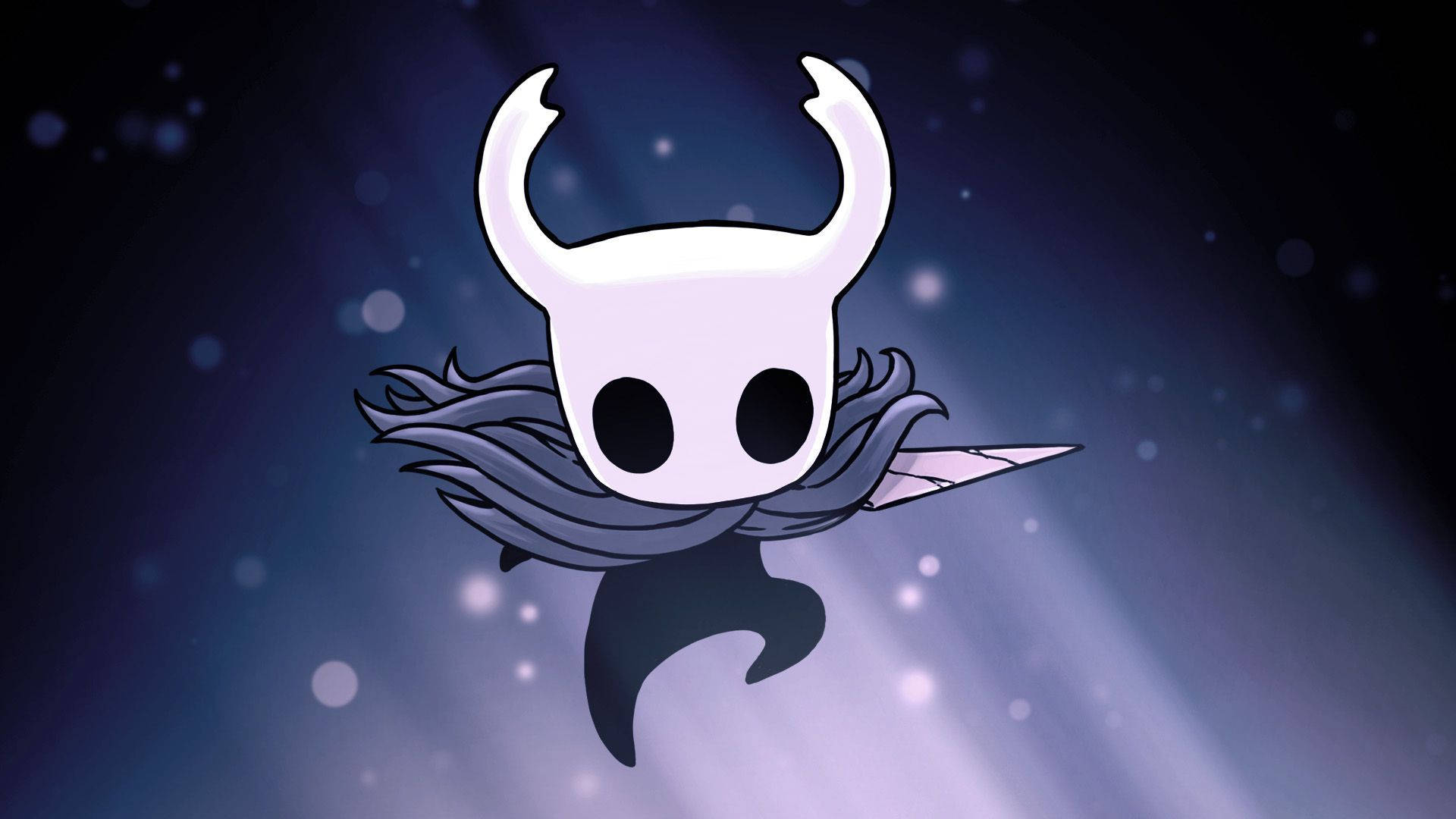Hollow Knight, white horned skull, flowing dark hair, Full HD Desktop Wallpaper