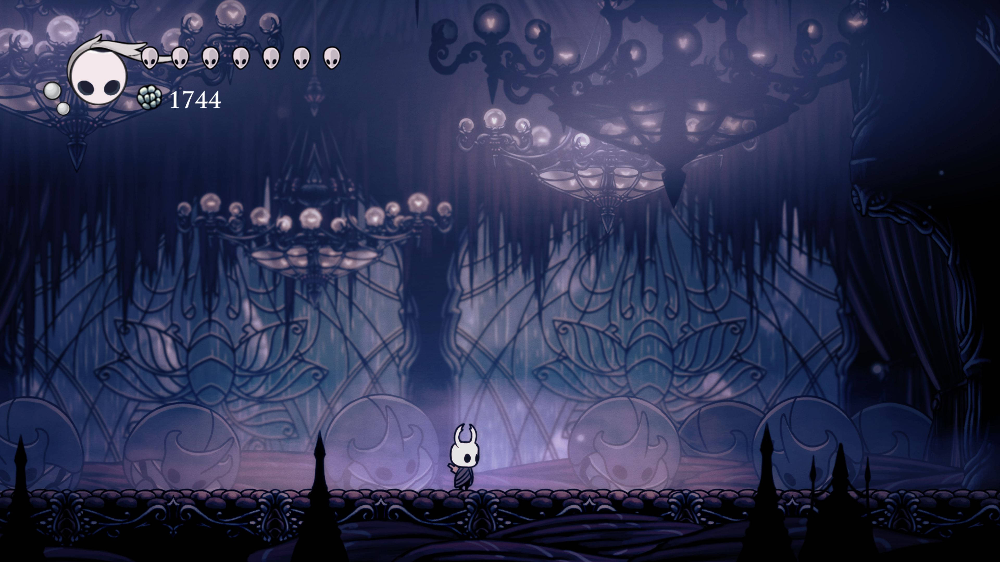 Hollow Knight, white character, dark blue cavern, 4K Desktop Wallpaper
