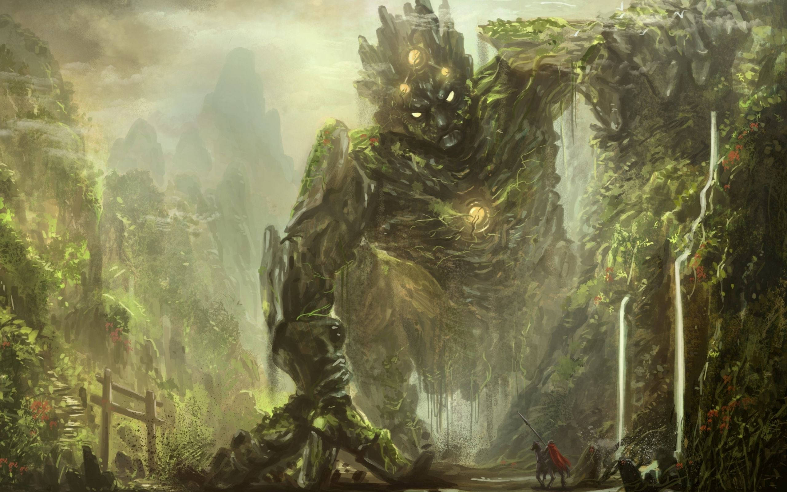 Hollow Knight, rock titan, moss-covered forest giant, 2K Desktop Wallpaper