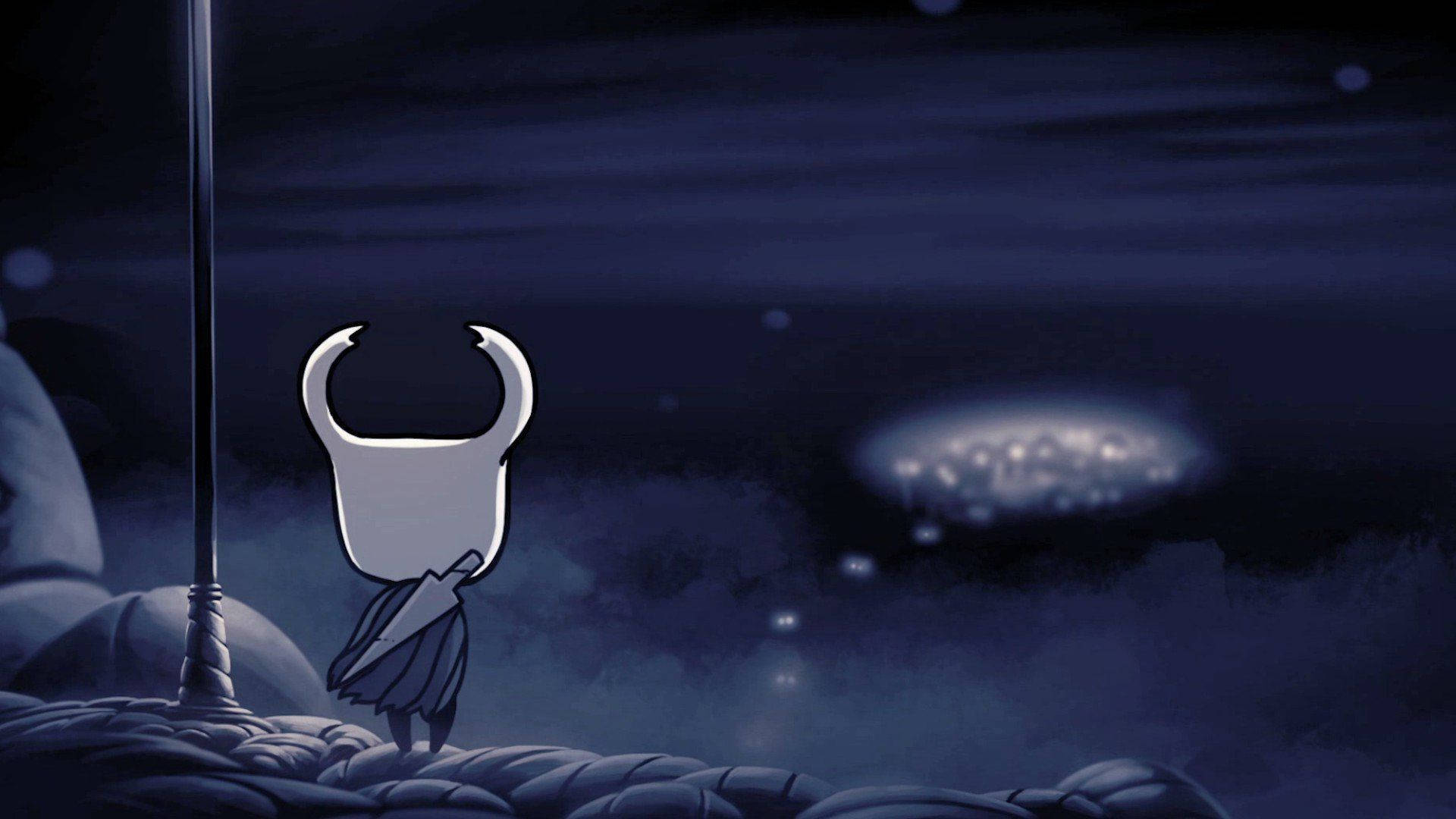 Hollow Knight, horned figure, rocky outcrop, Full HD Desktop Wallpaper