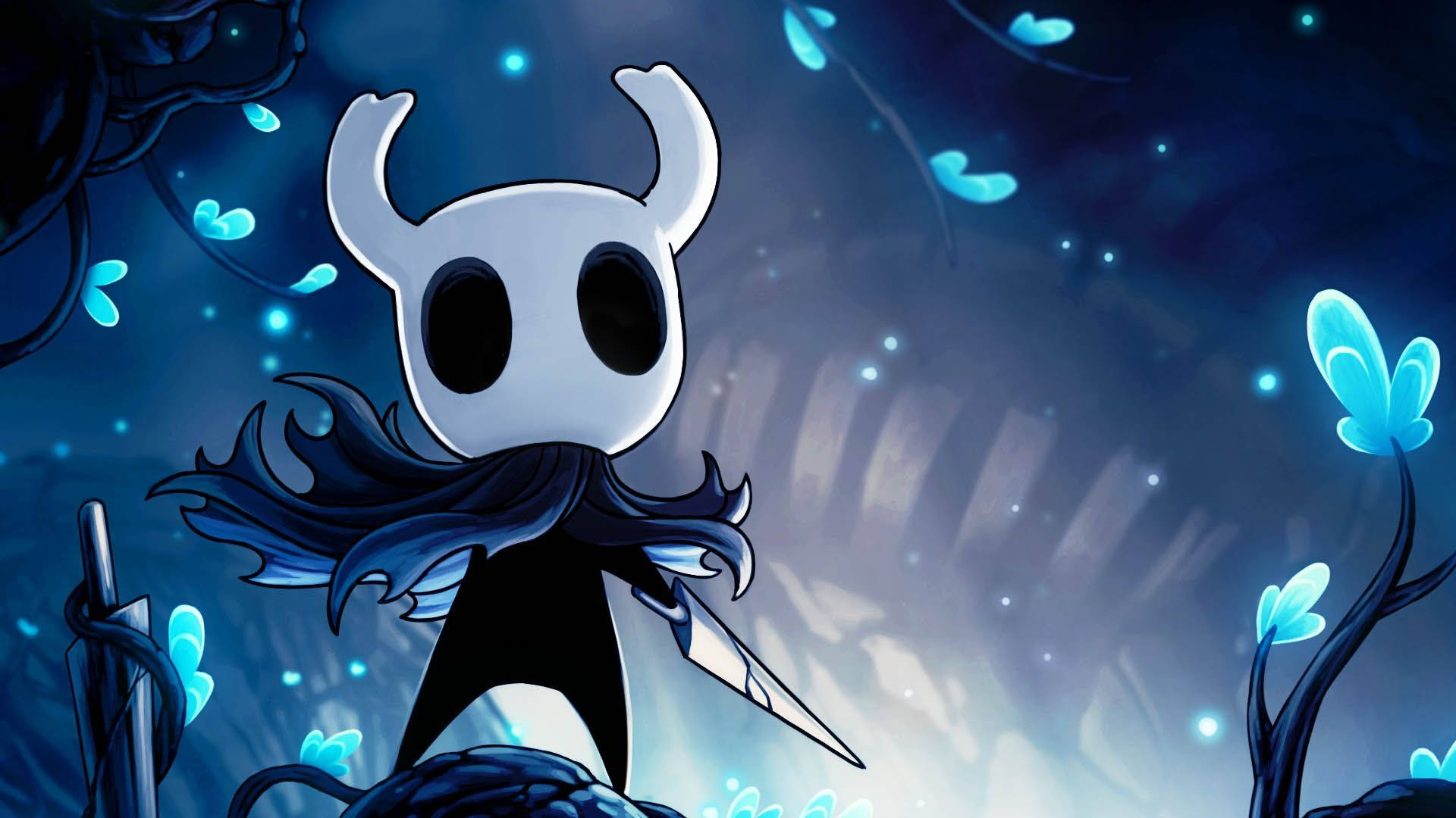Hollow Knight, blue aesthetic, glowing blue flora, Full HD Desktop Wallpaper