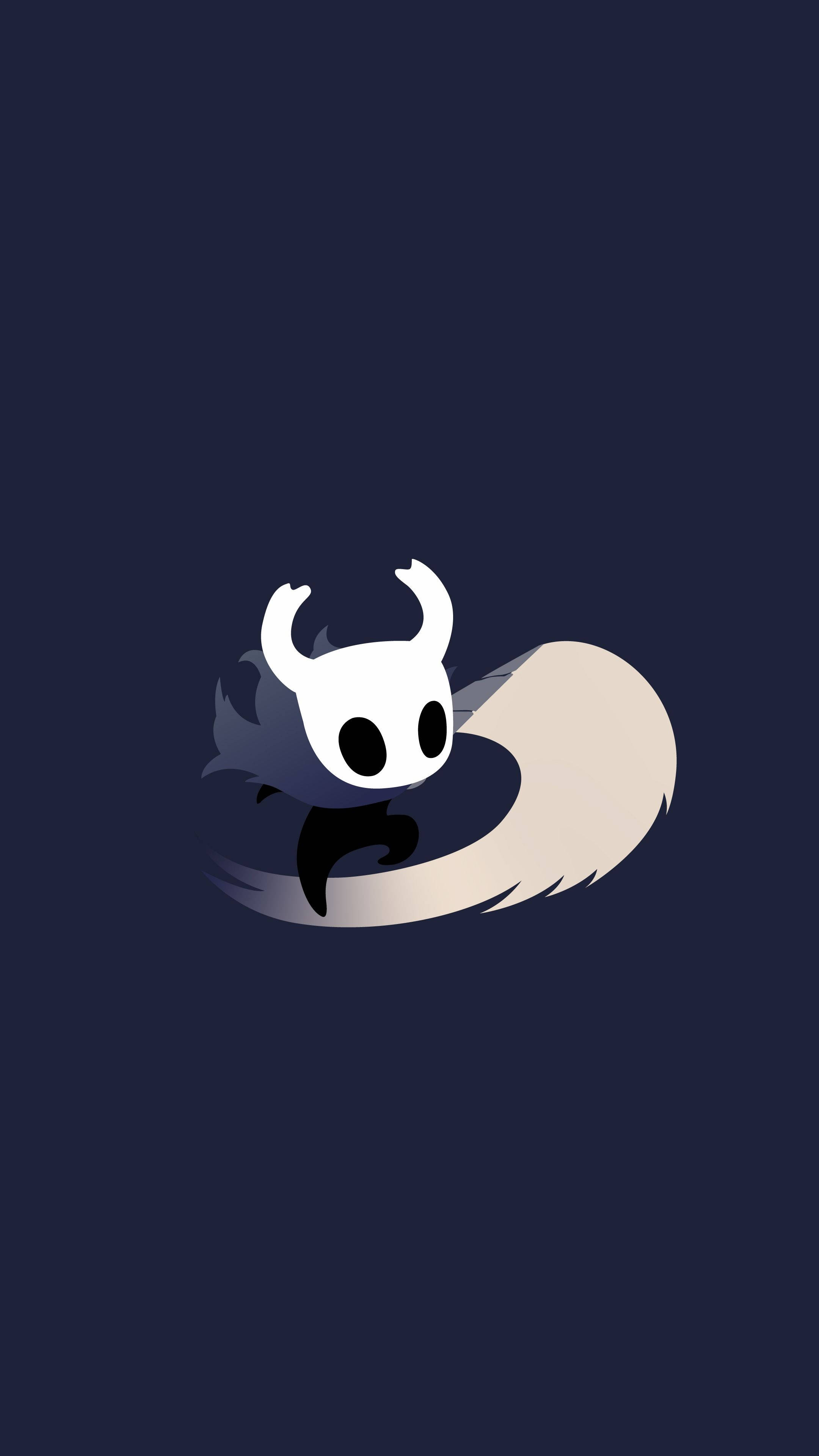 Hollow Knight, white horned character, fluffy tail, 4K Phone Wallpaper