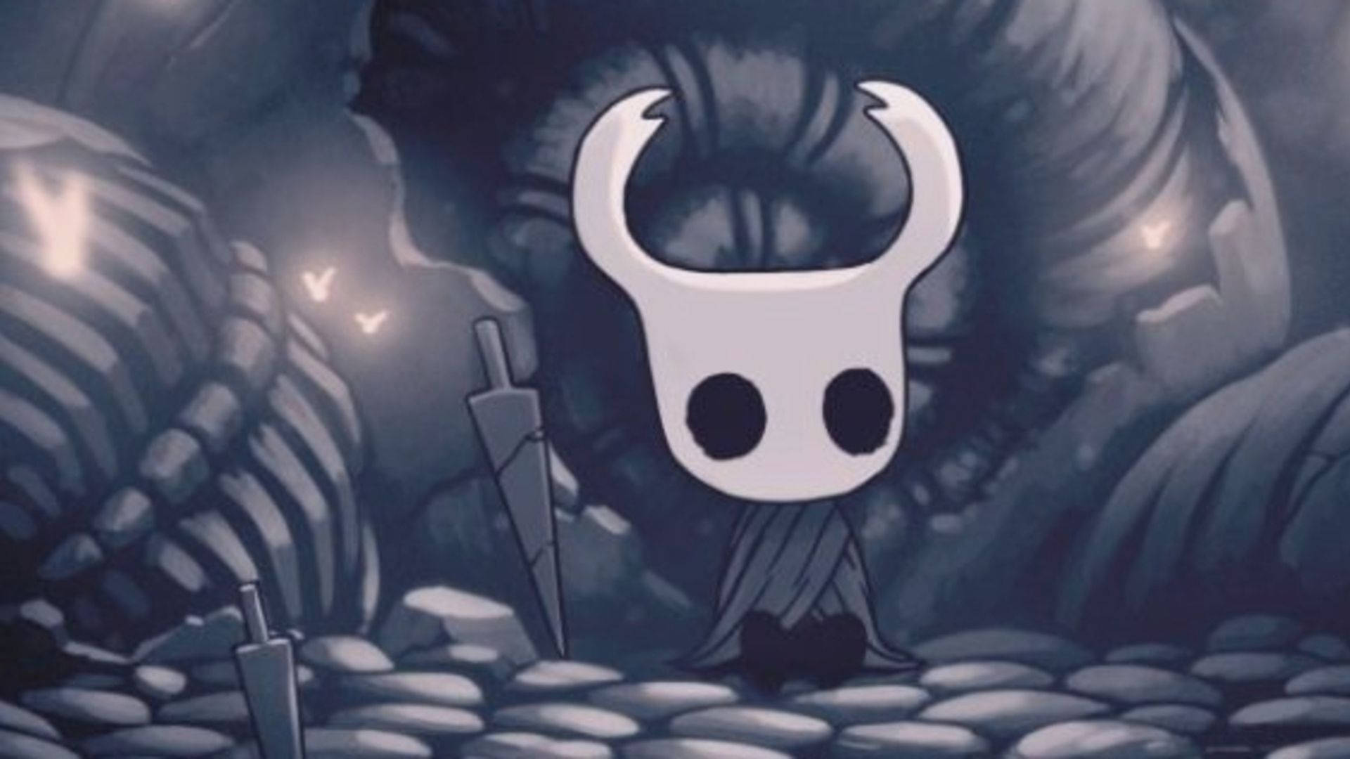 Hollow Knight, white-horned character, skull mask, Full HD Desktop Wallpaper
