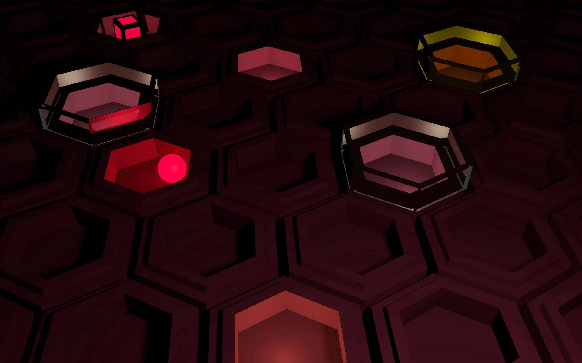 red hollow hexagons, dark hexagonal grid, glowing red, Full HD Desktop Wallpaper