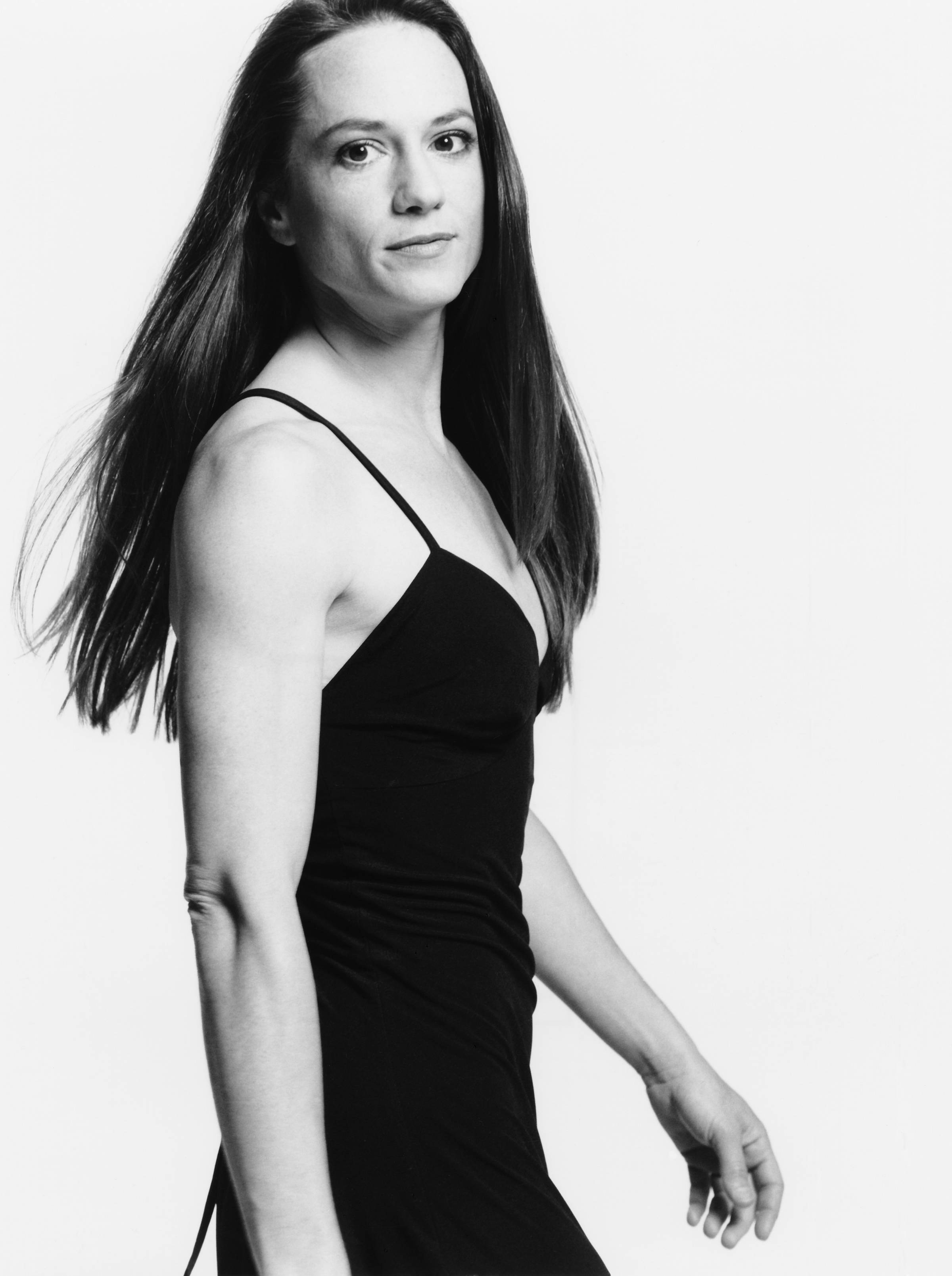 Holly Hunter, black dress, long dark hair, 2K Phone Wallpaper