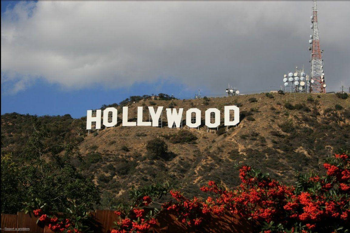 Hollywood sign, hillside, partly cloudy sky, SD Desktop Wallpaper