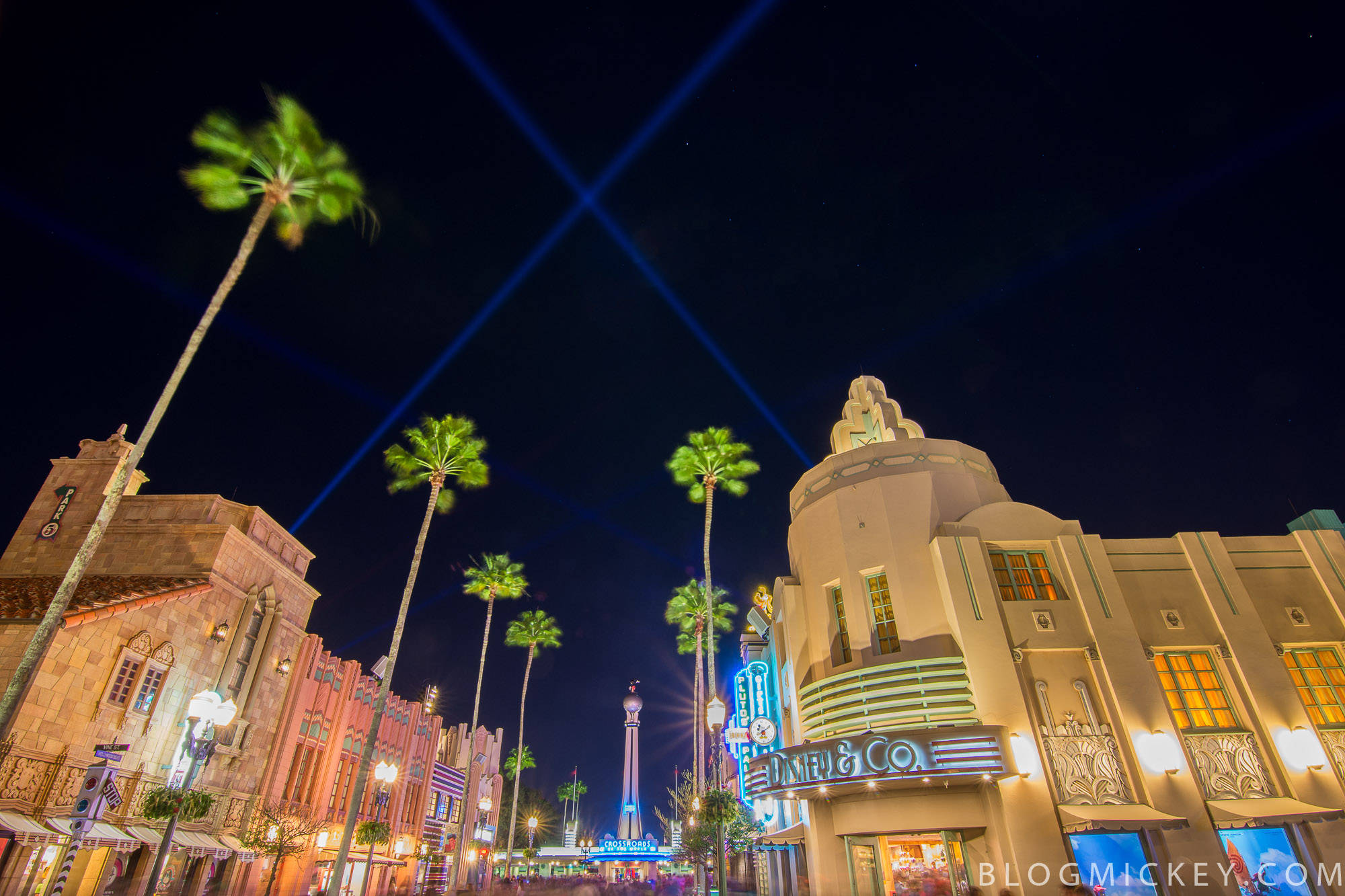 Hollywood Street, Art Deco buildings, palm trees, Full HD Desktop Wallpaper