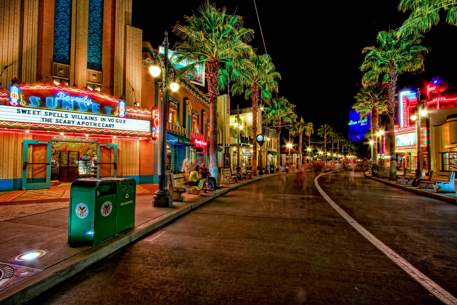 Hollywood Street, neon-lit street, night, HD Desktop Wallpaper