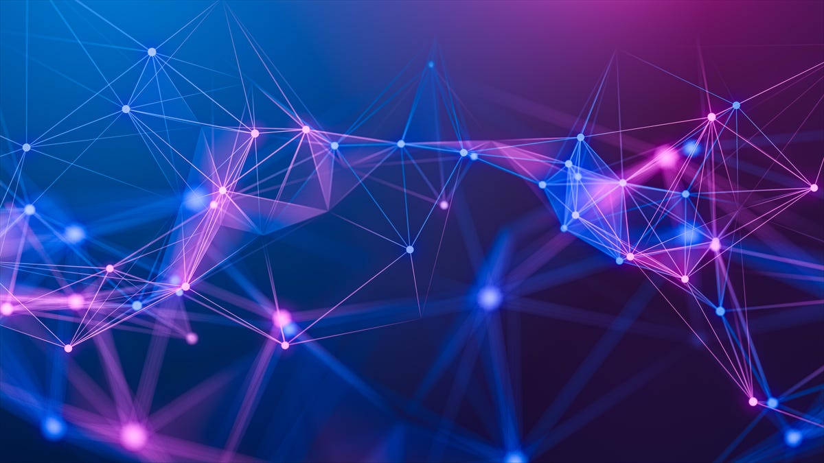 Gradient Prism Database, blue and pink nodes and lines, futuristic digital web, SD Desktop Wallpaper