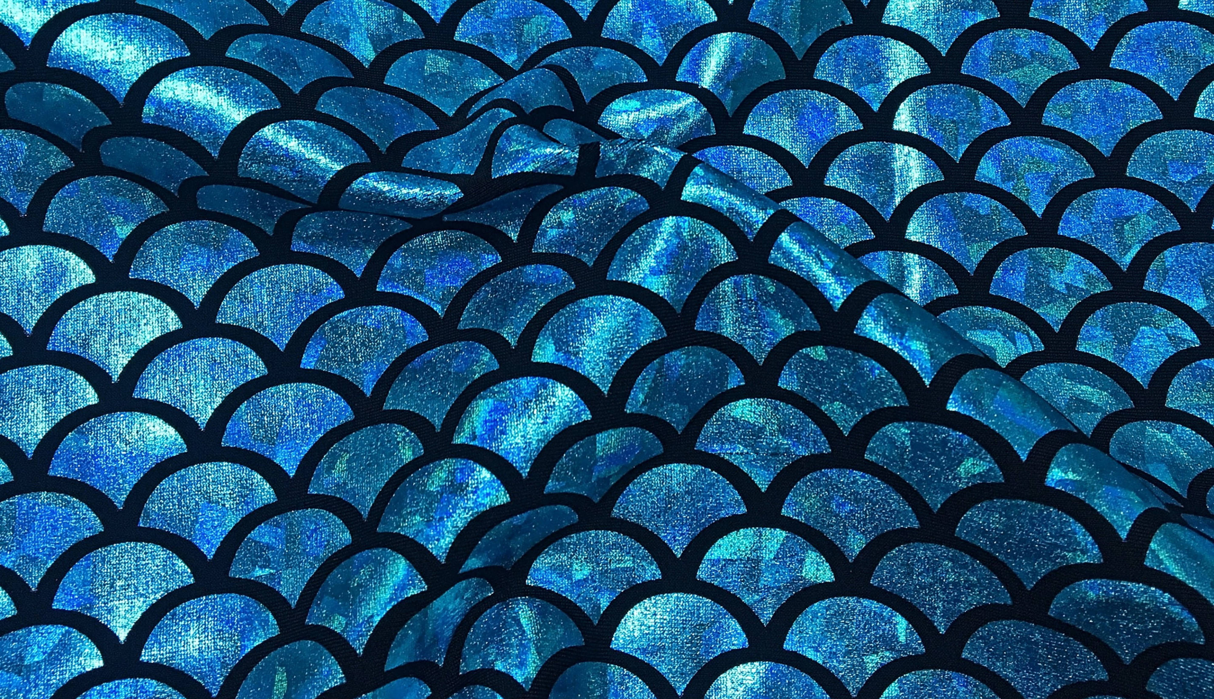 blue squama holographic fabric, mermaid-scale fabric, shimmering blue, 4K Desktop Wallpaper