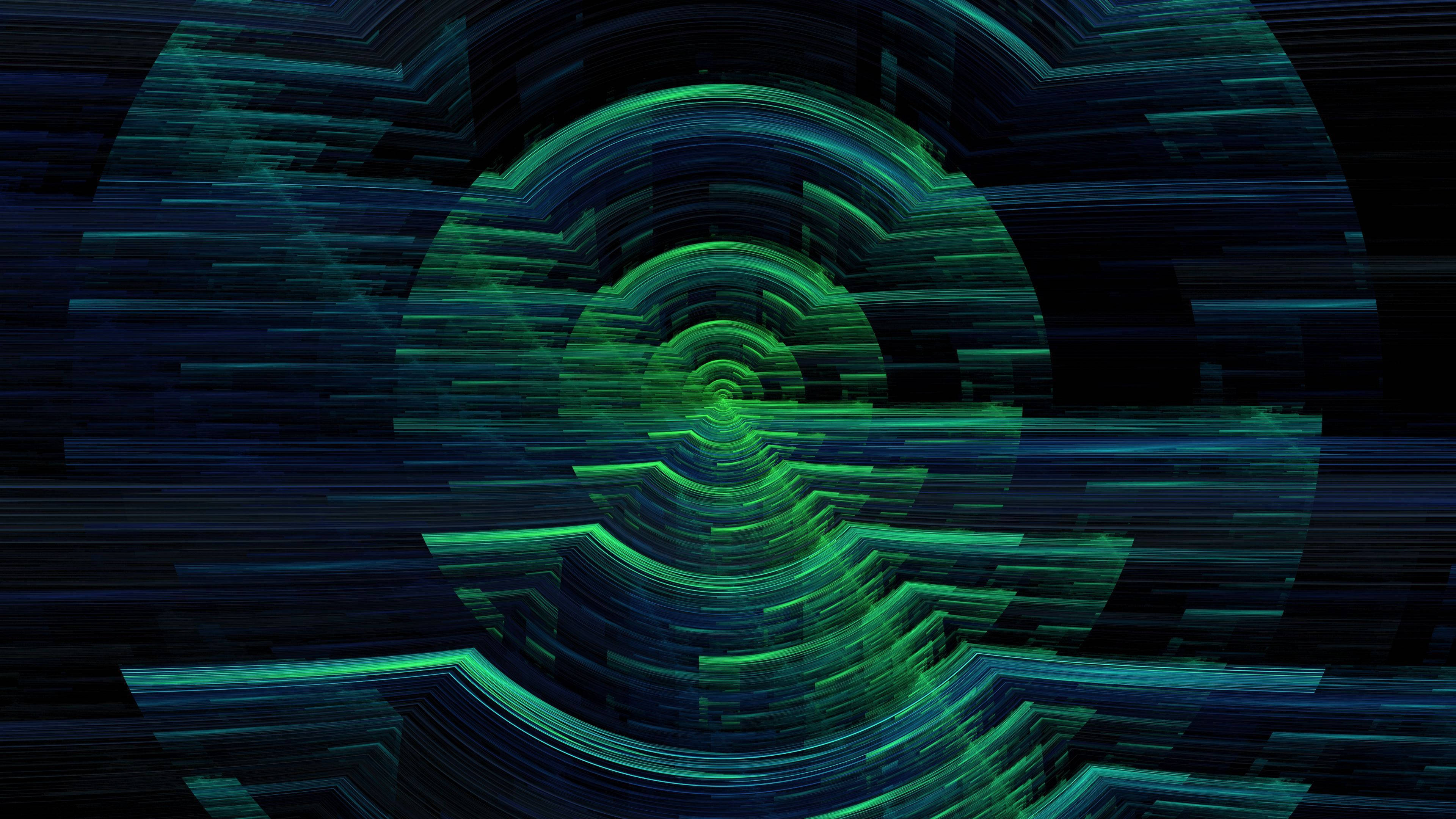holographic circles, glitch art, glowing green, 4K Desktop Wallpaper
