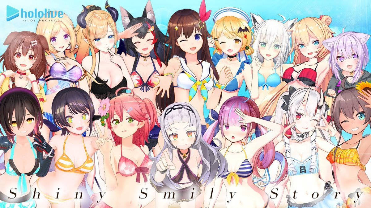Hololive, bikini swimsuits, anime group, SD Desktop Wallpaper