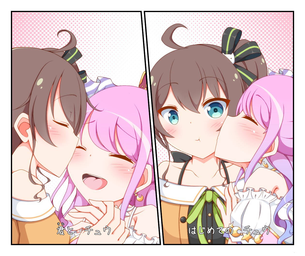 Hololive, girls, kissing, SD Desktop Wallpaper