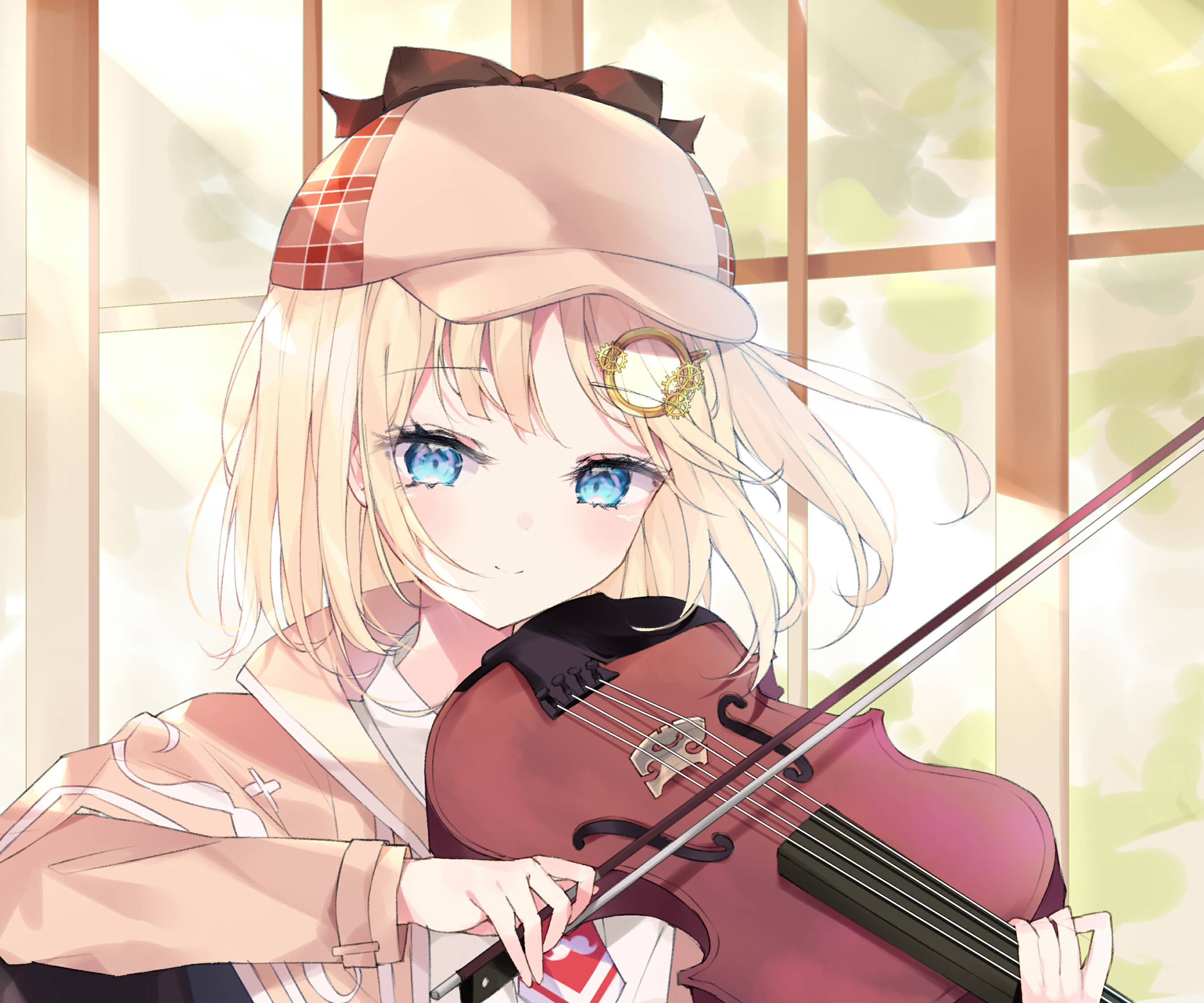 Hololive, blonde hair, blue eyes, 2K Desktop Wallpaper