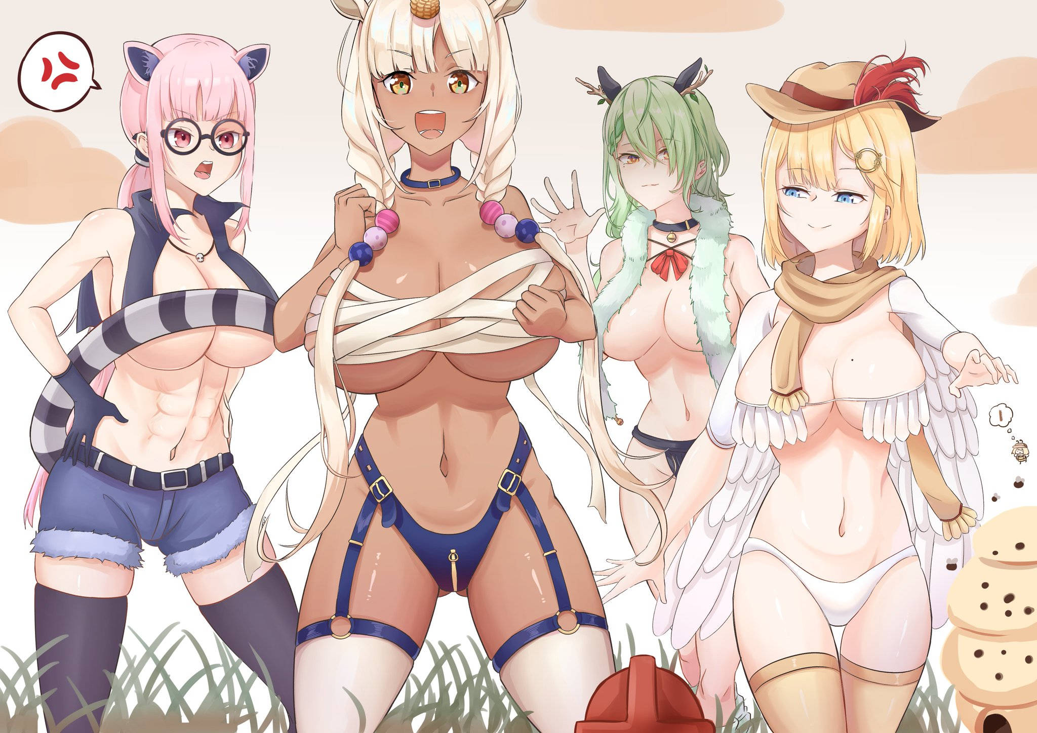 Hololive, anime girls, animal ears, Full HD Desktop Wallpaper