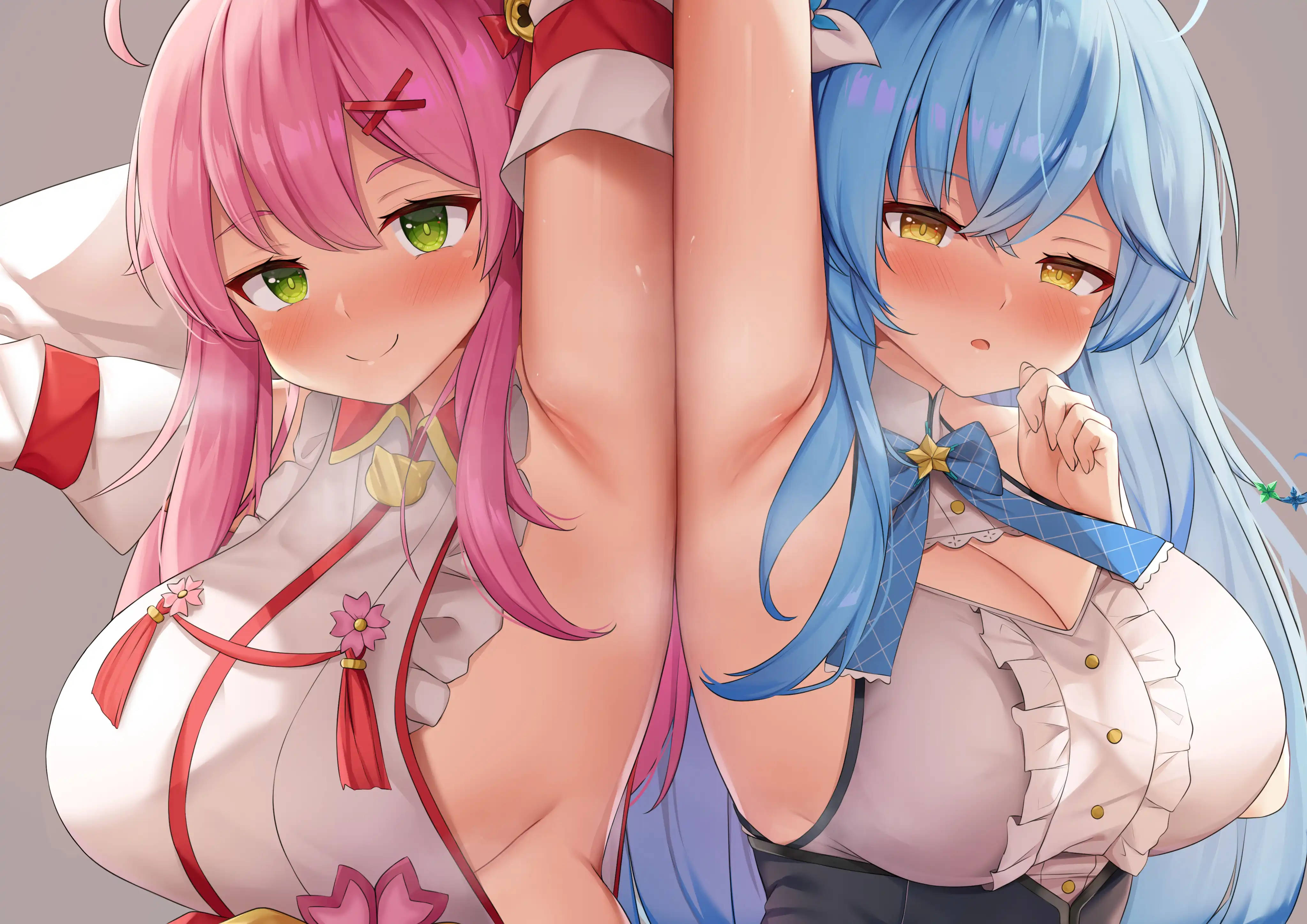 Hololive, pink hair, blue hair, 4K Desktop Wallpaper