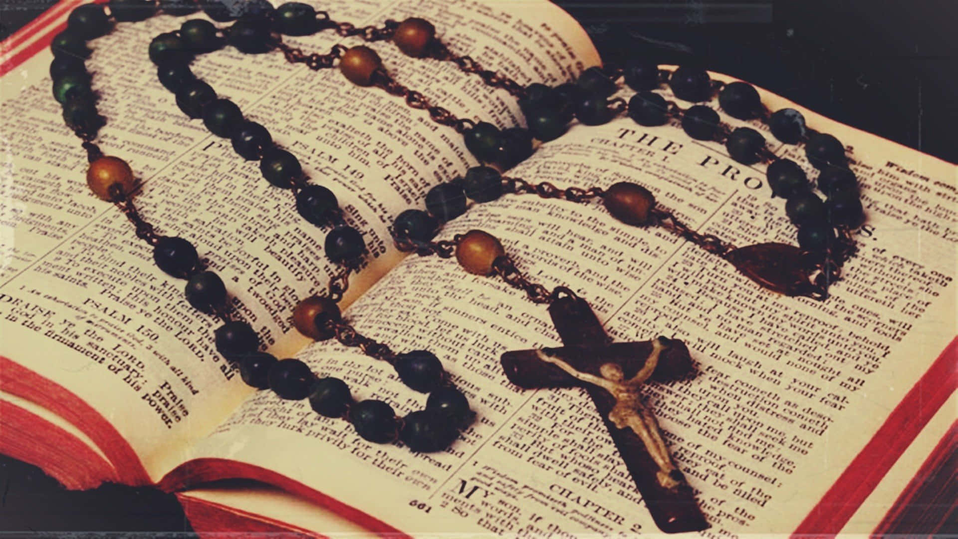 Holy Bible, black rosary, wooden rosary, Full HD Desktop Wallpaper