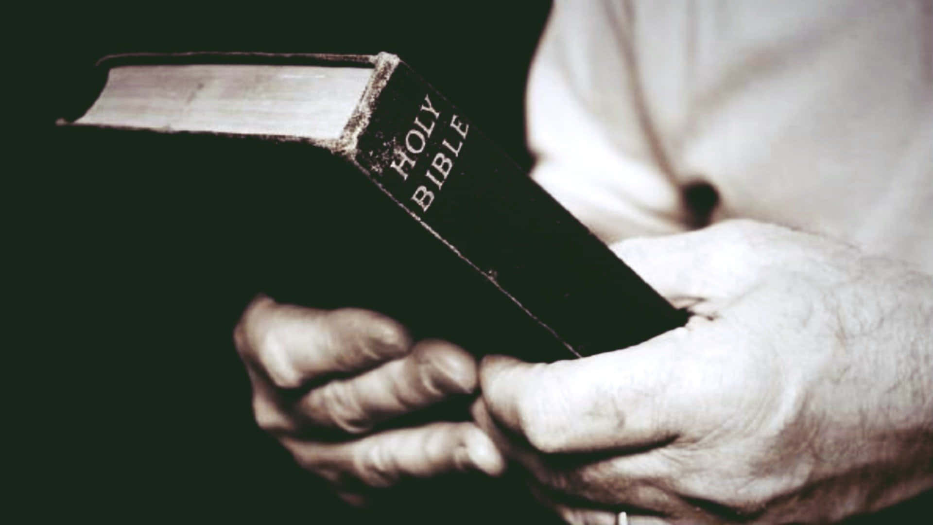 Holy Bible, grayscale, weathered hands, Full HD Desktop Wallpaper