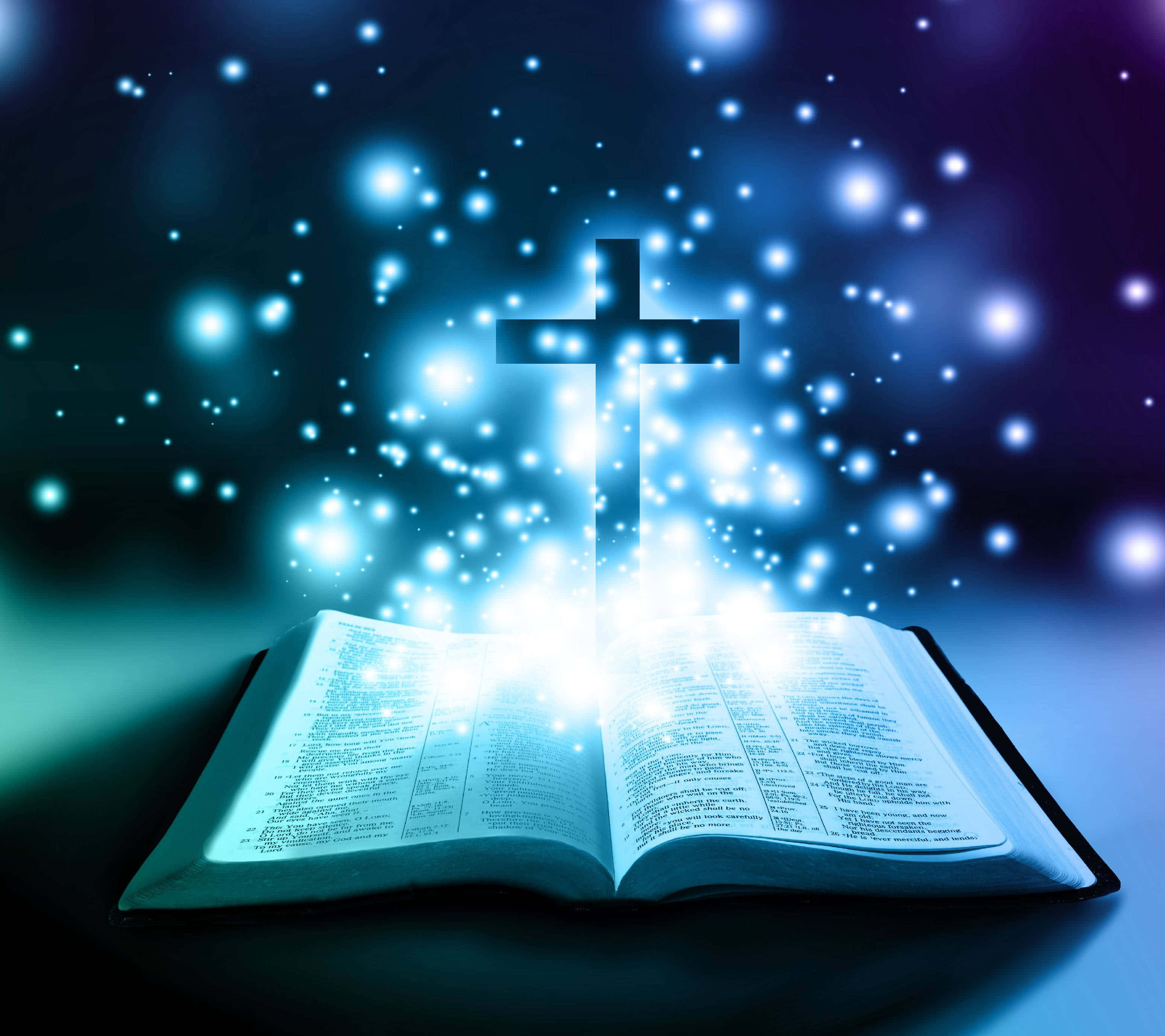 Holy Bible, crucifix, glowing cross, 2K Desktop Wallpaper