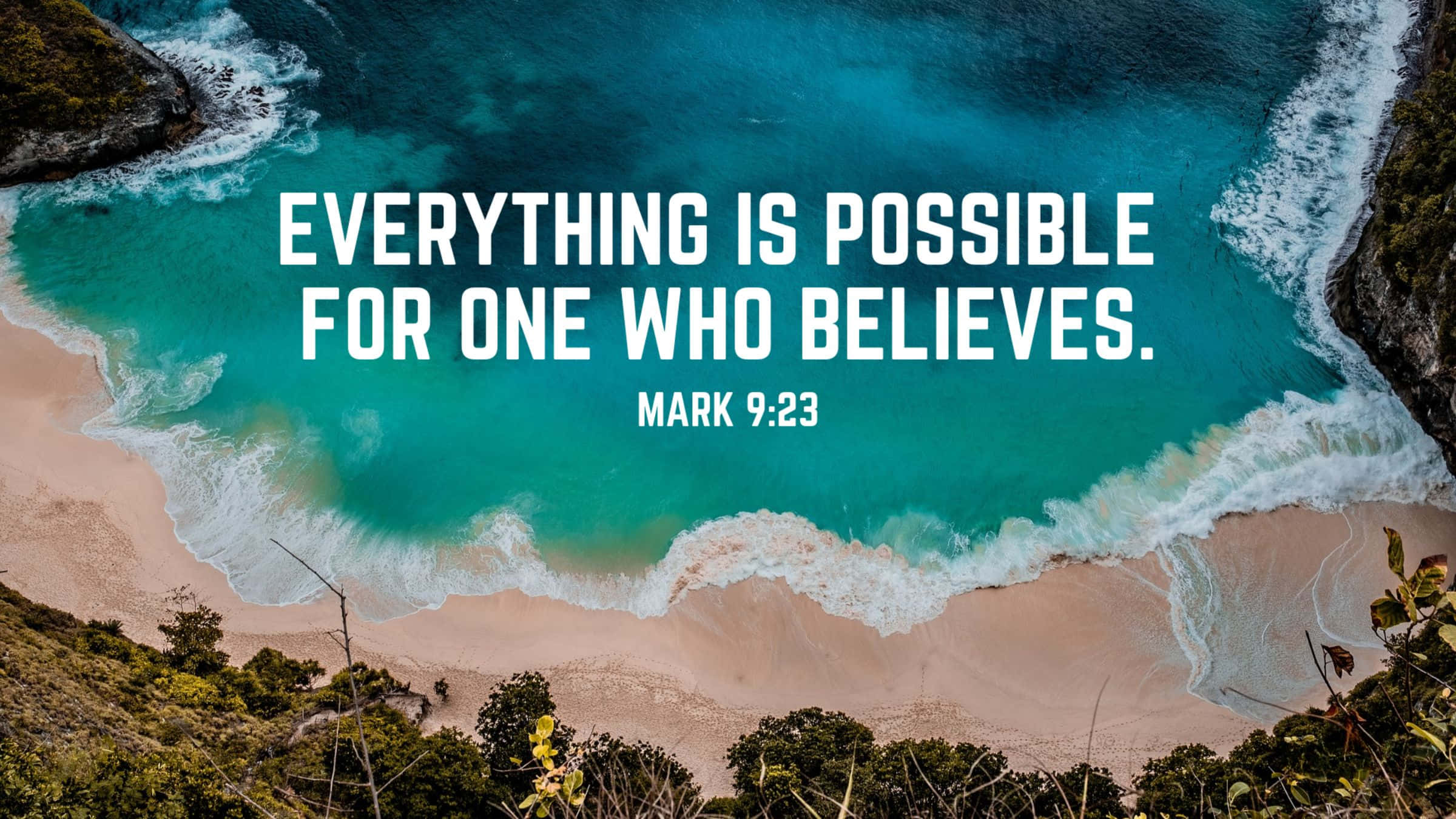 bible verse, turquoise waters, pink sand beach, Full HD Desktop Wallpaper