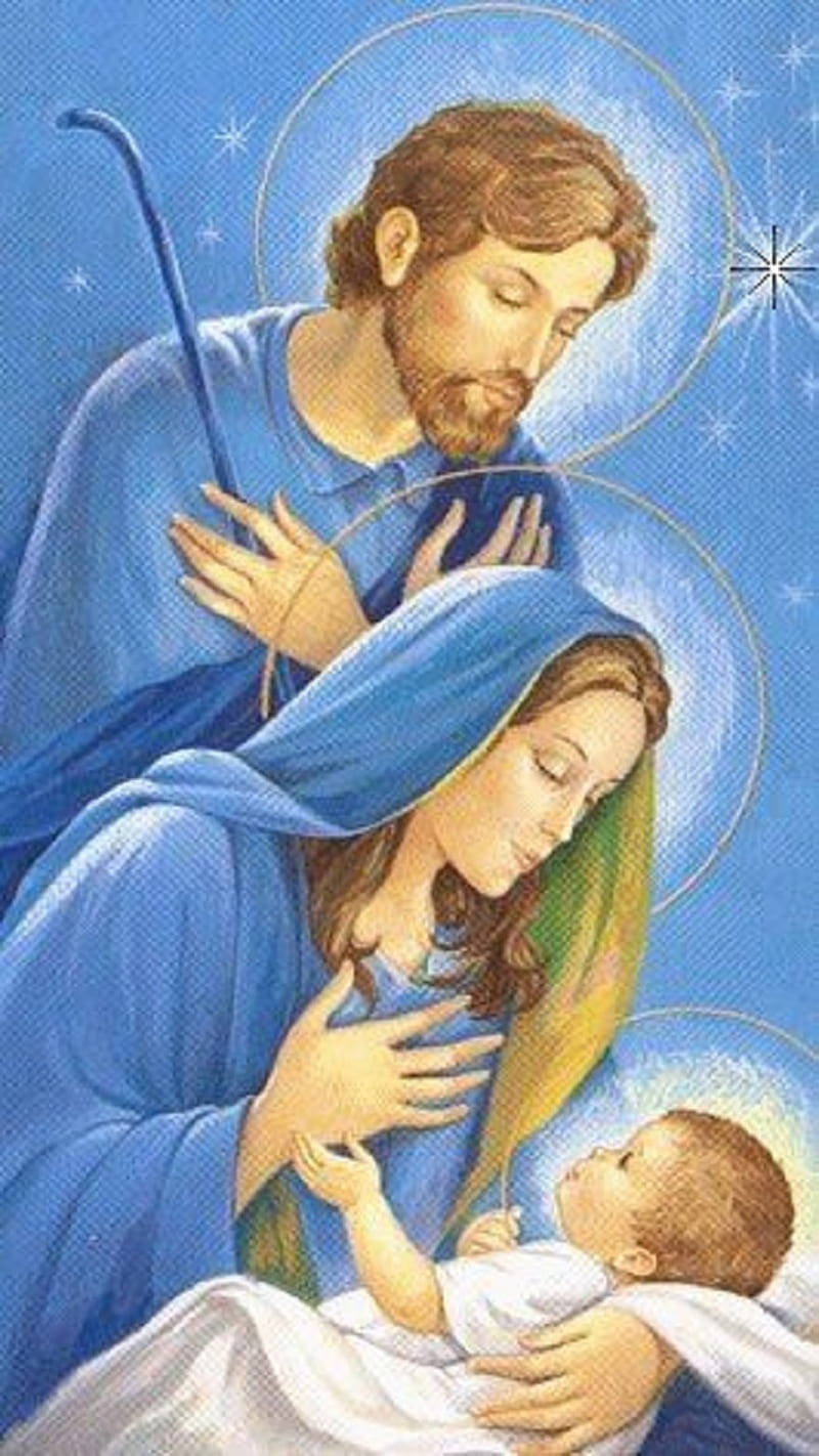 Holy Family, sky blue, halos, HD Phone Wallpaper