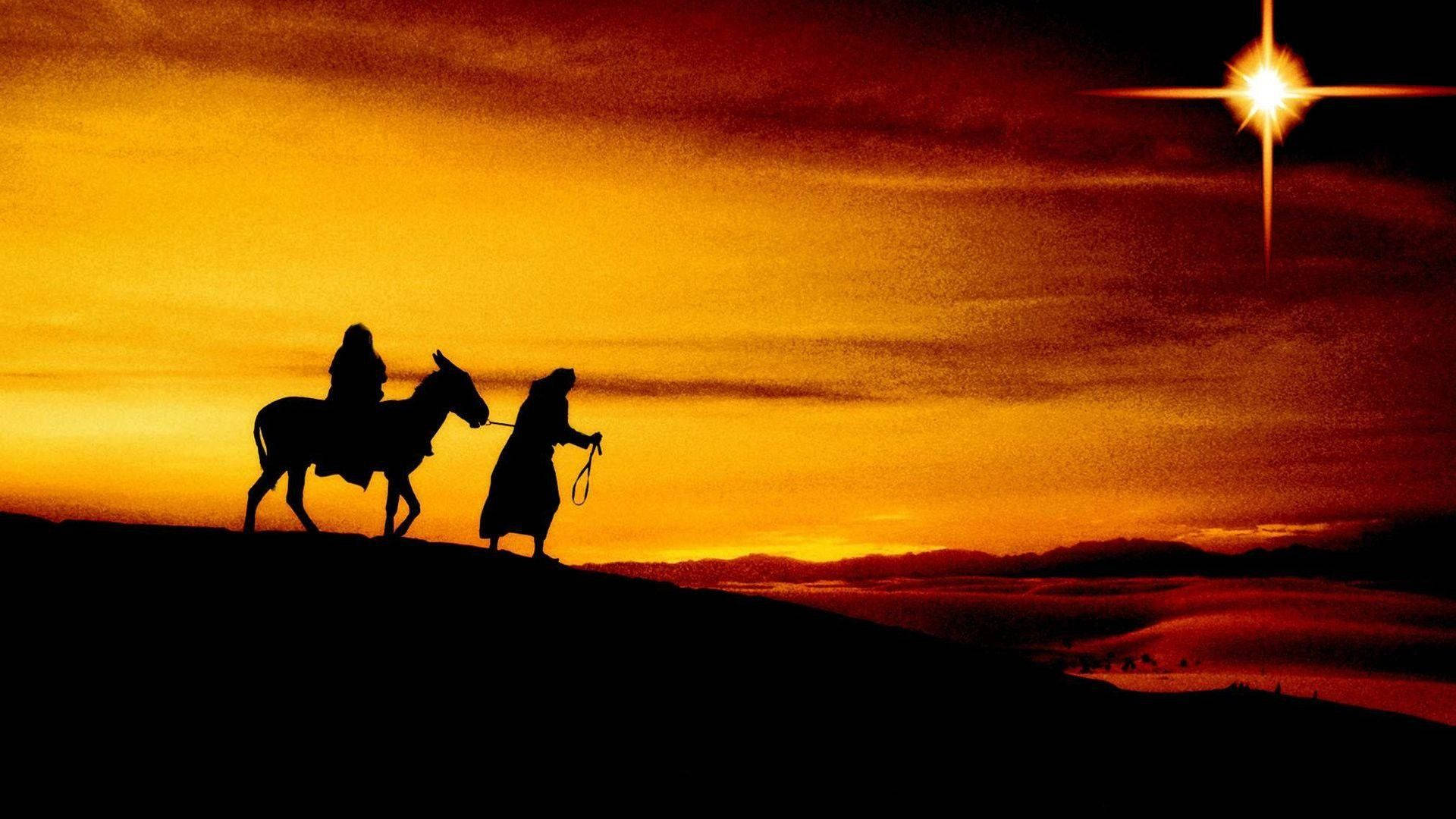 Holy Family, donkey, sunset, Full HD Desktop Wallpaper