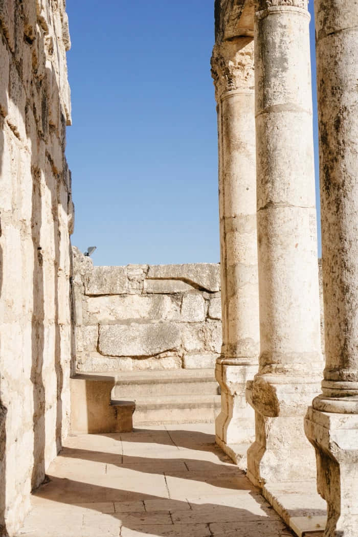 Holy Land, sunrise, ancient stone columns, SD Phone Wallpaper