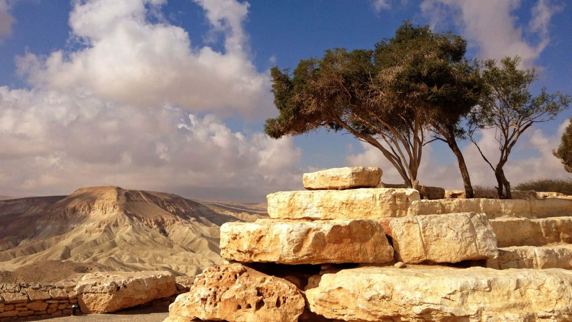 Holy Land, ancient stone ruins, vast blue sky, Full HD Desktop Wallpaper