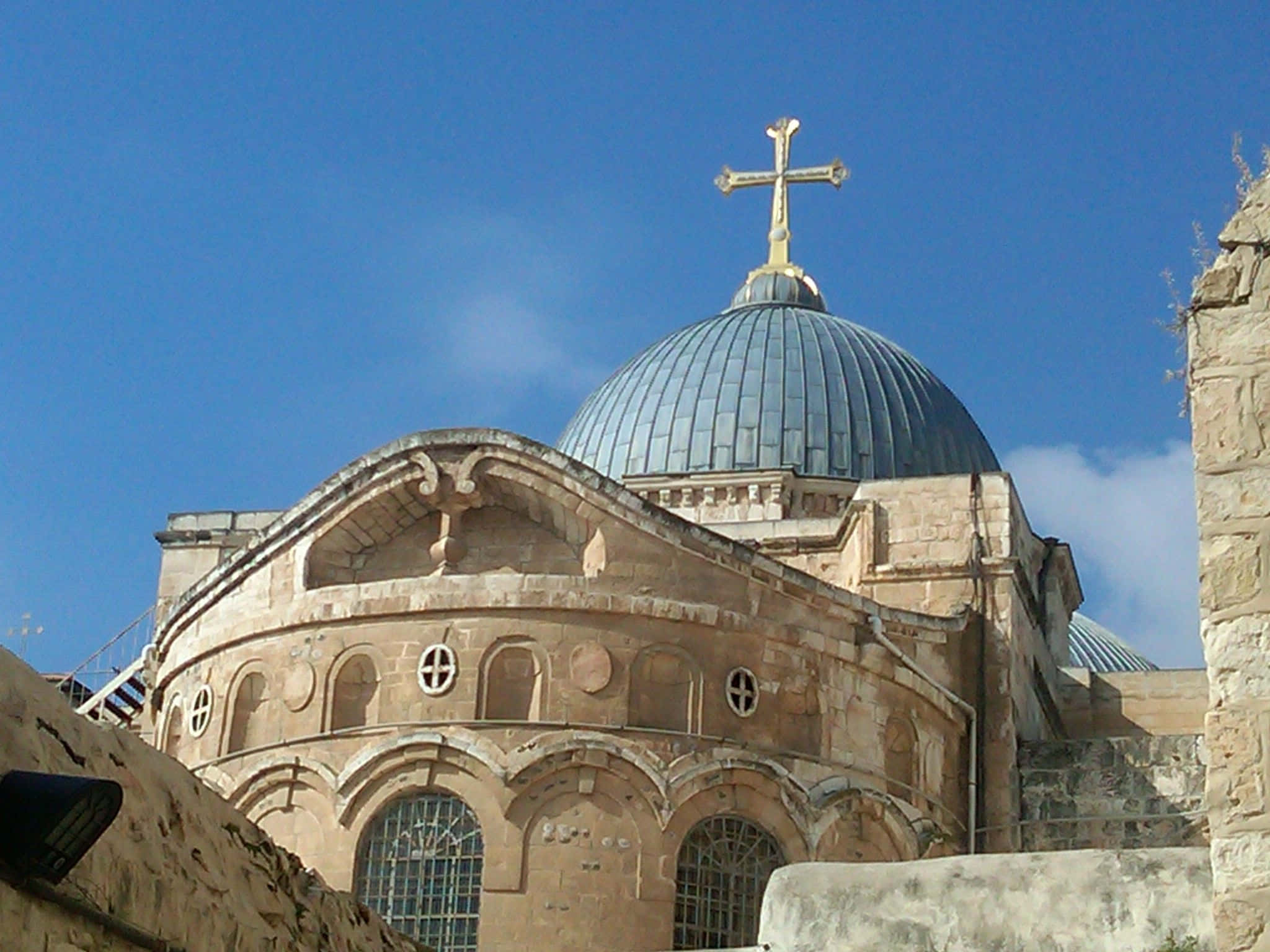 Holy Land, stone church, blue tiled dome, Full HD Desktop Wallpaper