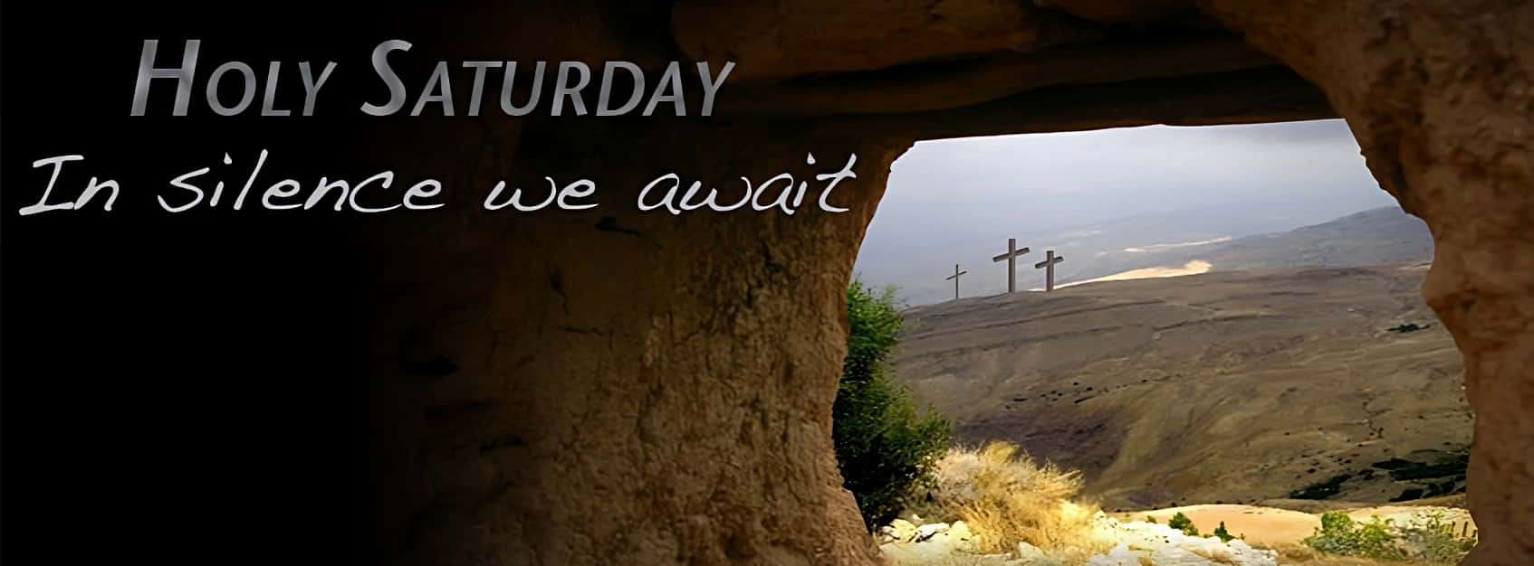 Holy Saturday, stone cave, three crosses, HD Desktop Wallpaper