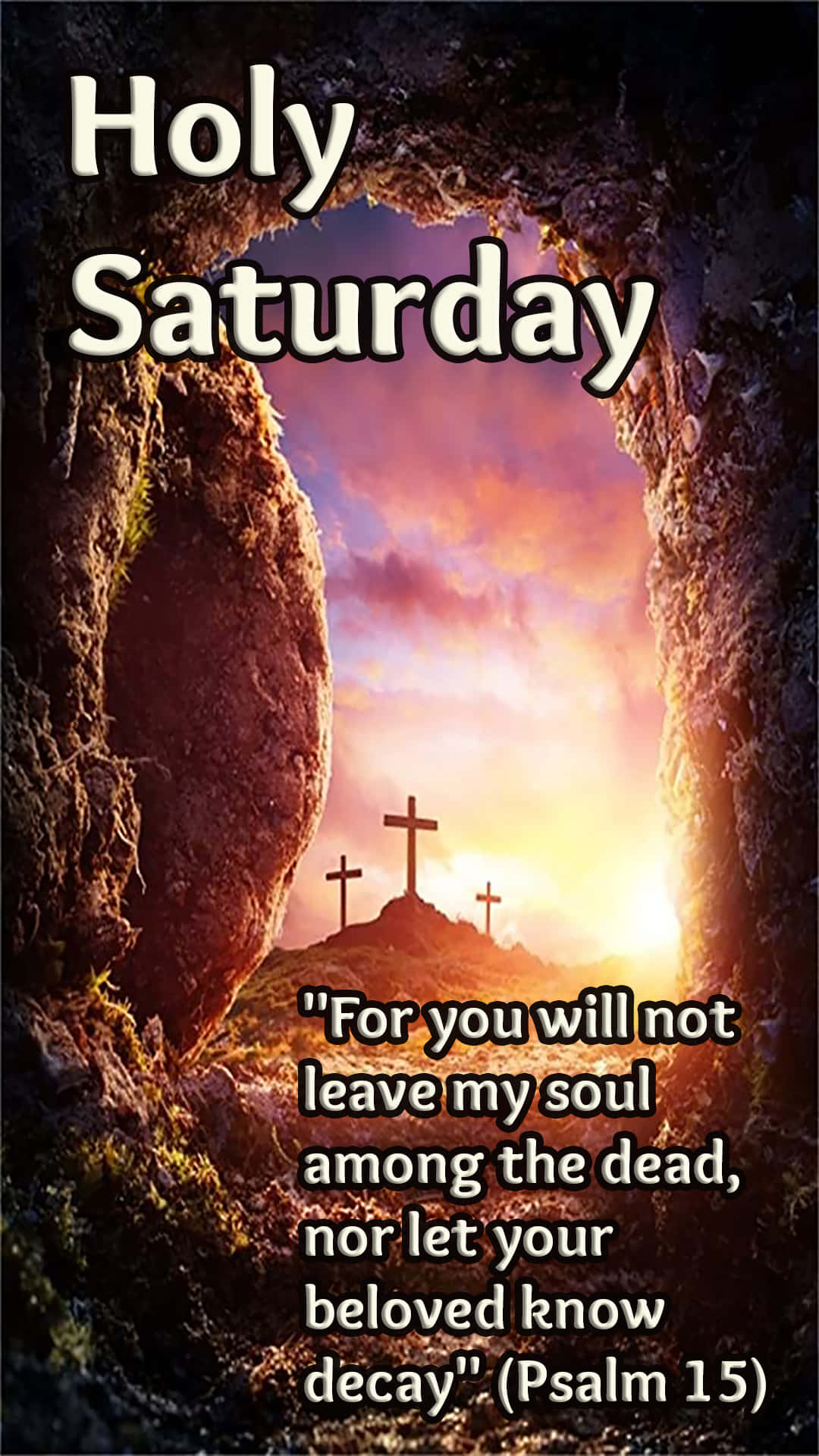 Holy Saturday, three crosses, rocky cave opening, Full HD Phone Wallpaper