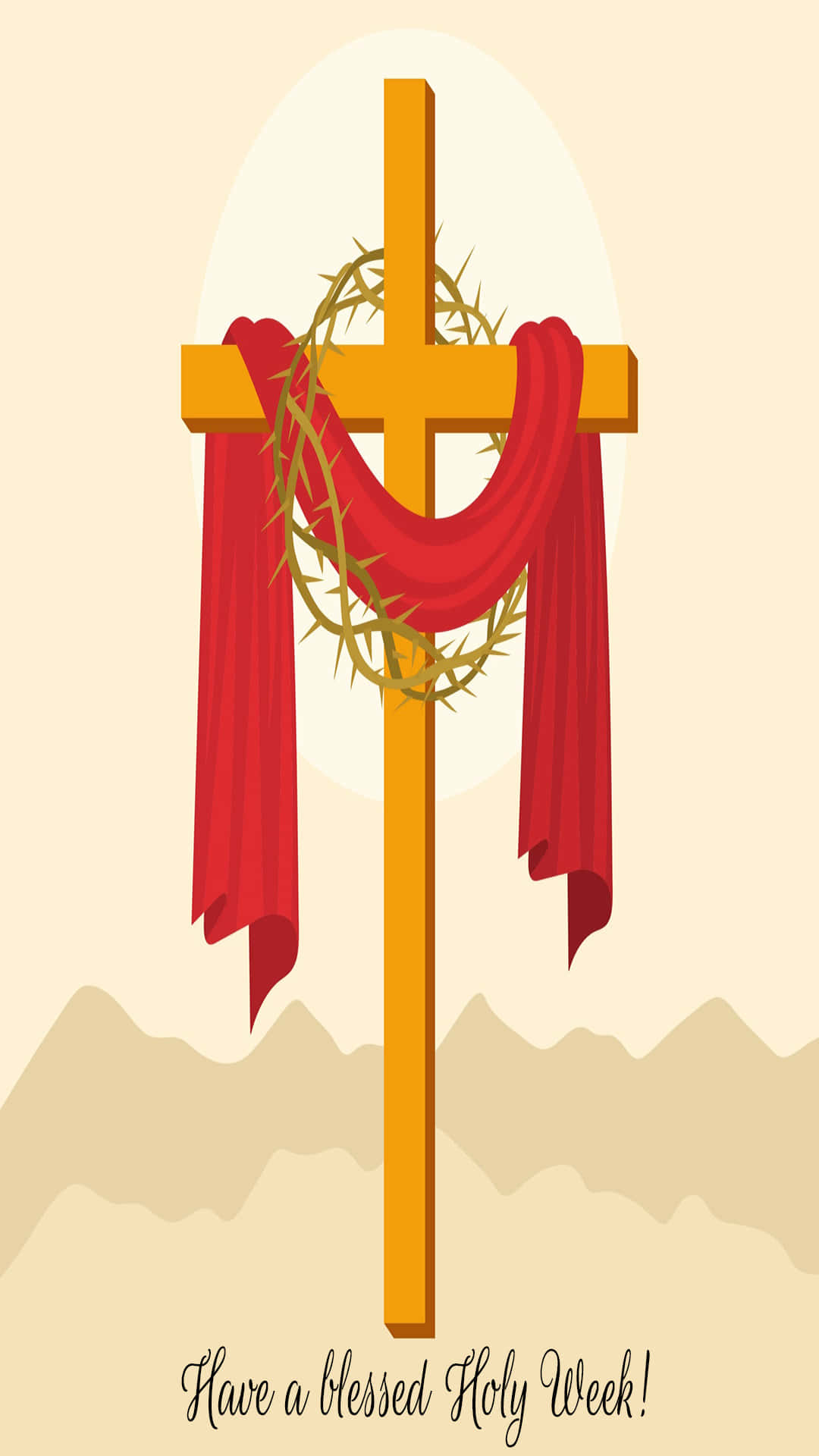 golden cross, red cloth, crown of thorns, Full HD Phone Wallpaper