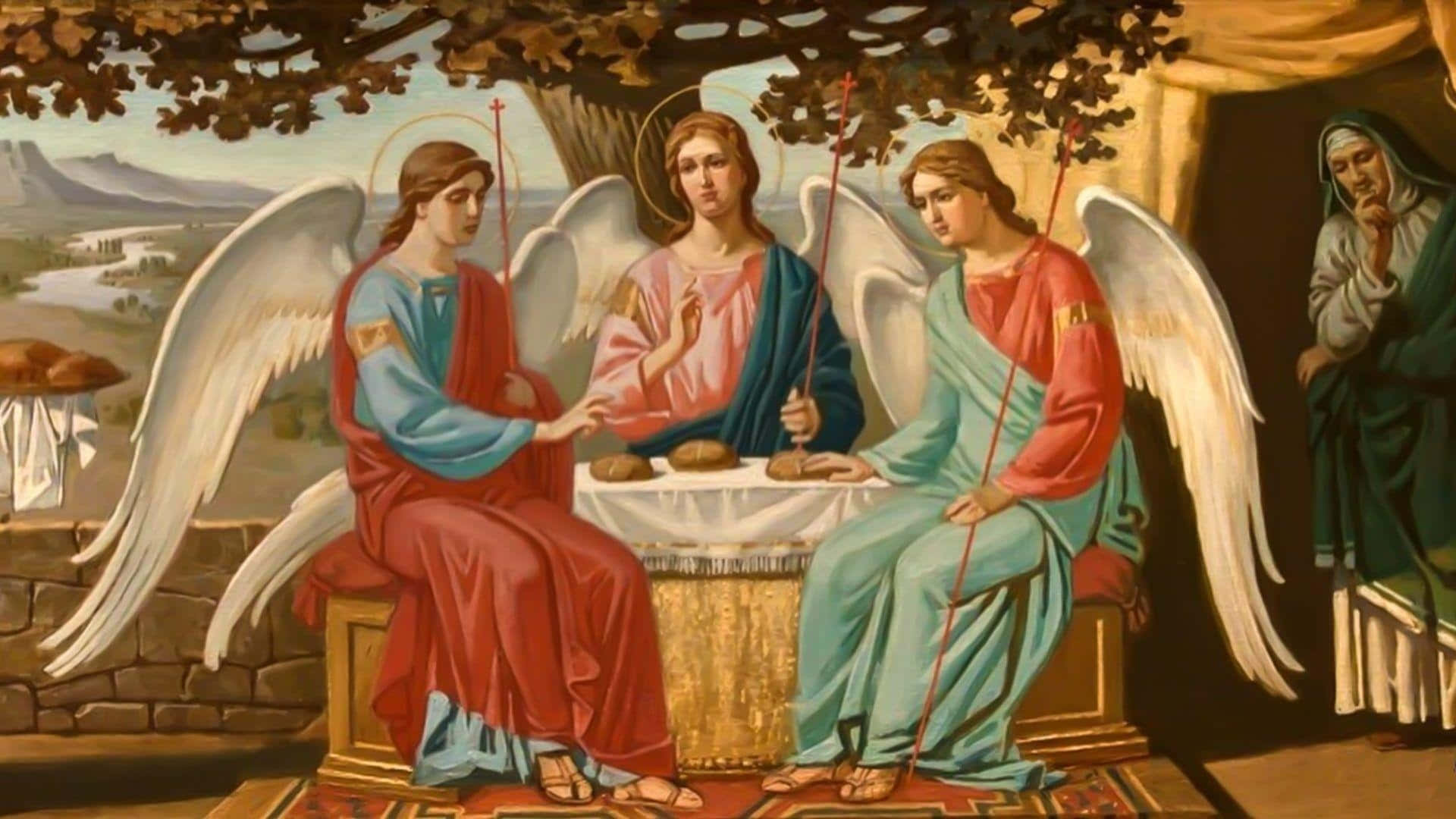 Holy Trinity, angels, white wings, Full HD Desktop Wallpaper