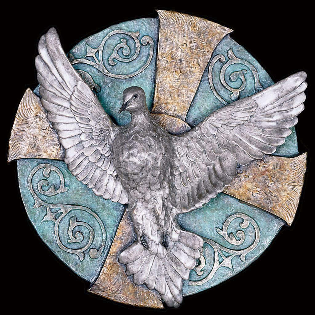 Holy Trinity, silver dove, teal and gold ornate plaque, SD Desktop Wallpaper