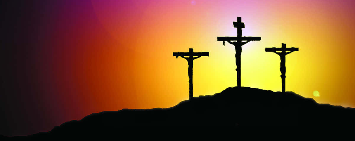 three crosses, hill, sunset, SD Desktop Wallpaper