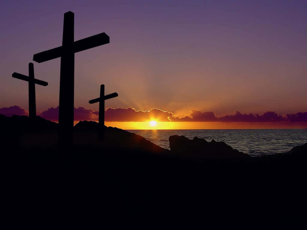 Holy Week, crosses, rocky shore, SD Desktop Wallpaper
