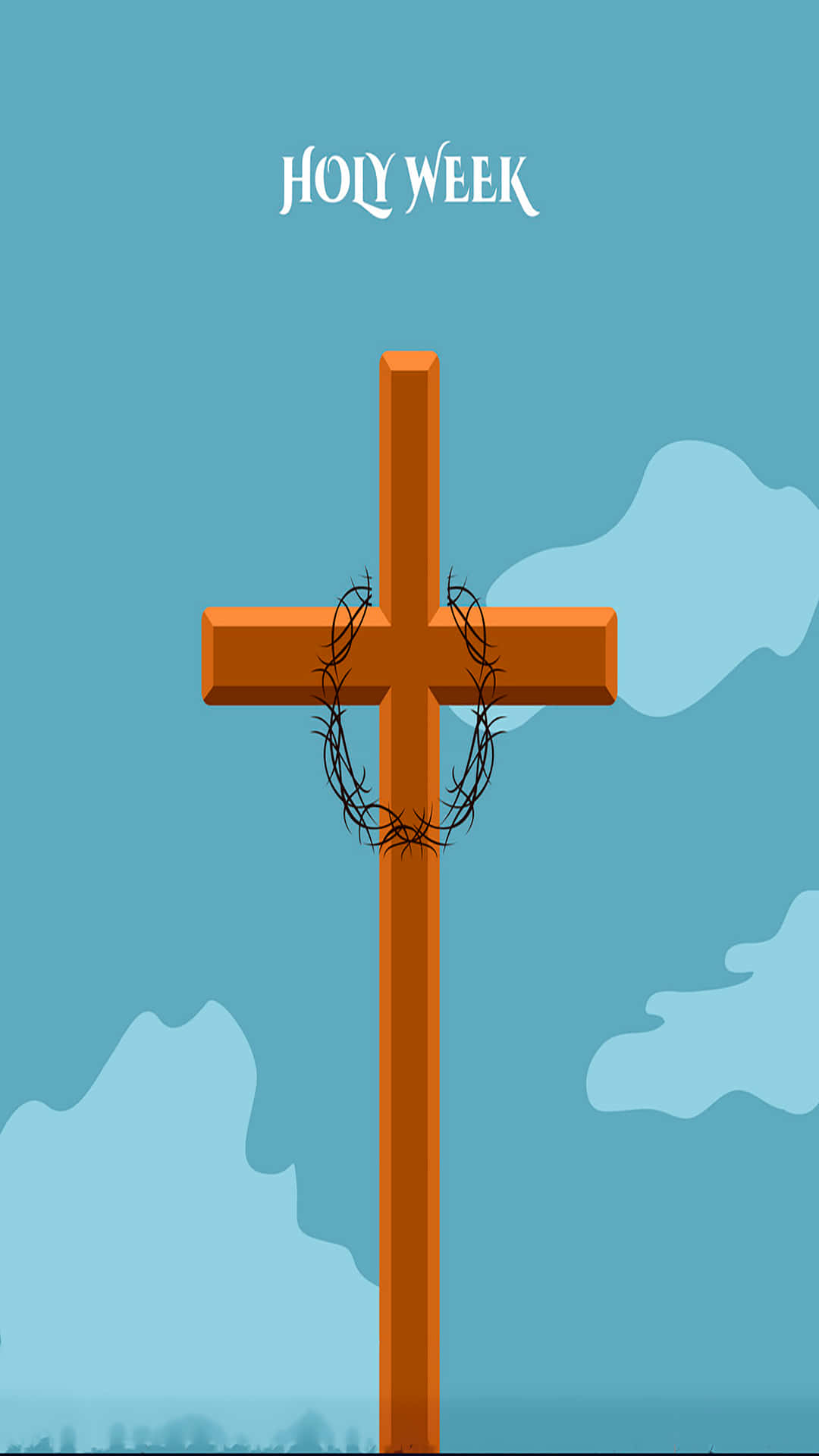 Holy Week, orange cross, crown of thorns, Full HD Phone Wallpaper