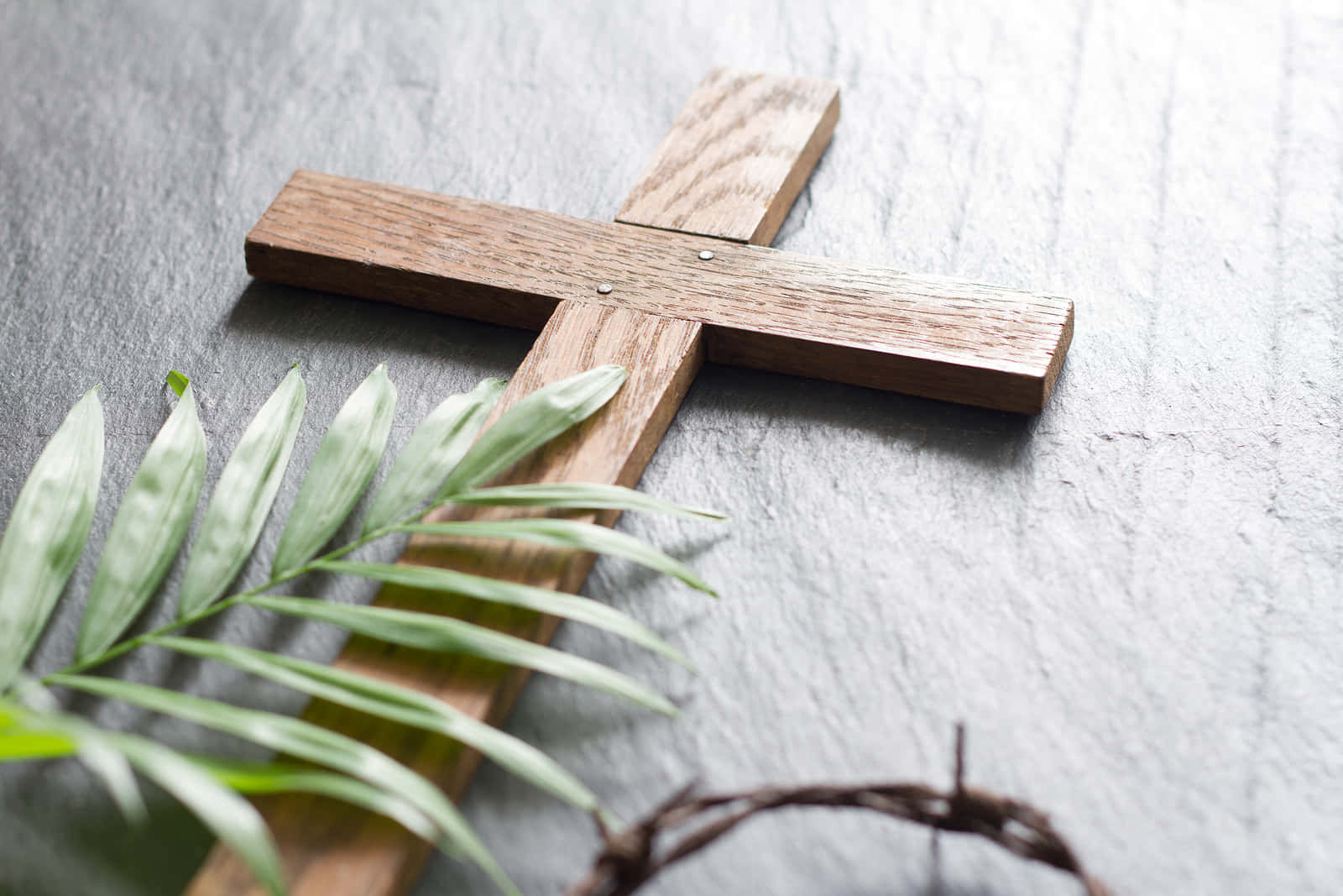 Holy Week, wooden cross, gray stone surface, HD Desktop Wallpaper