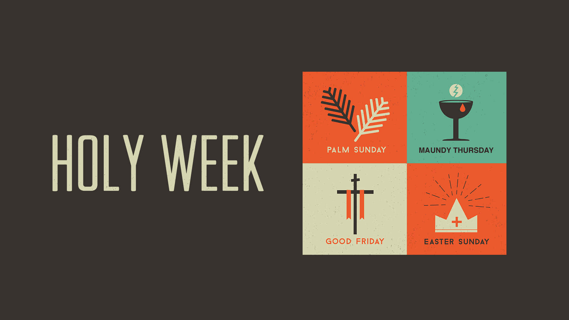 Holy Week, retro-style icons, dark background, Full HD Desktop Wallpaper