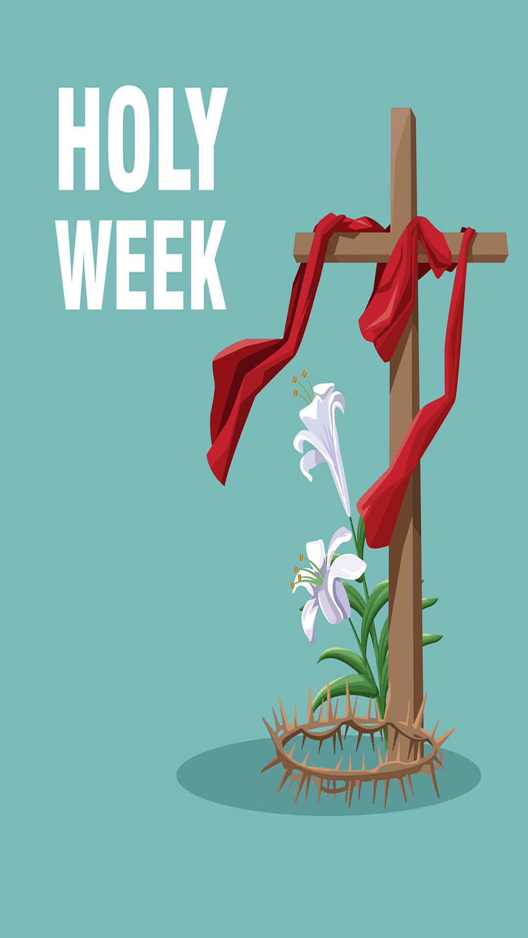 Holy Week, wooden cross, red cloth, Full HD Phone Wallpaper
