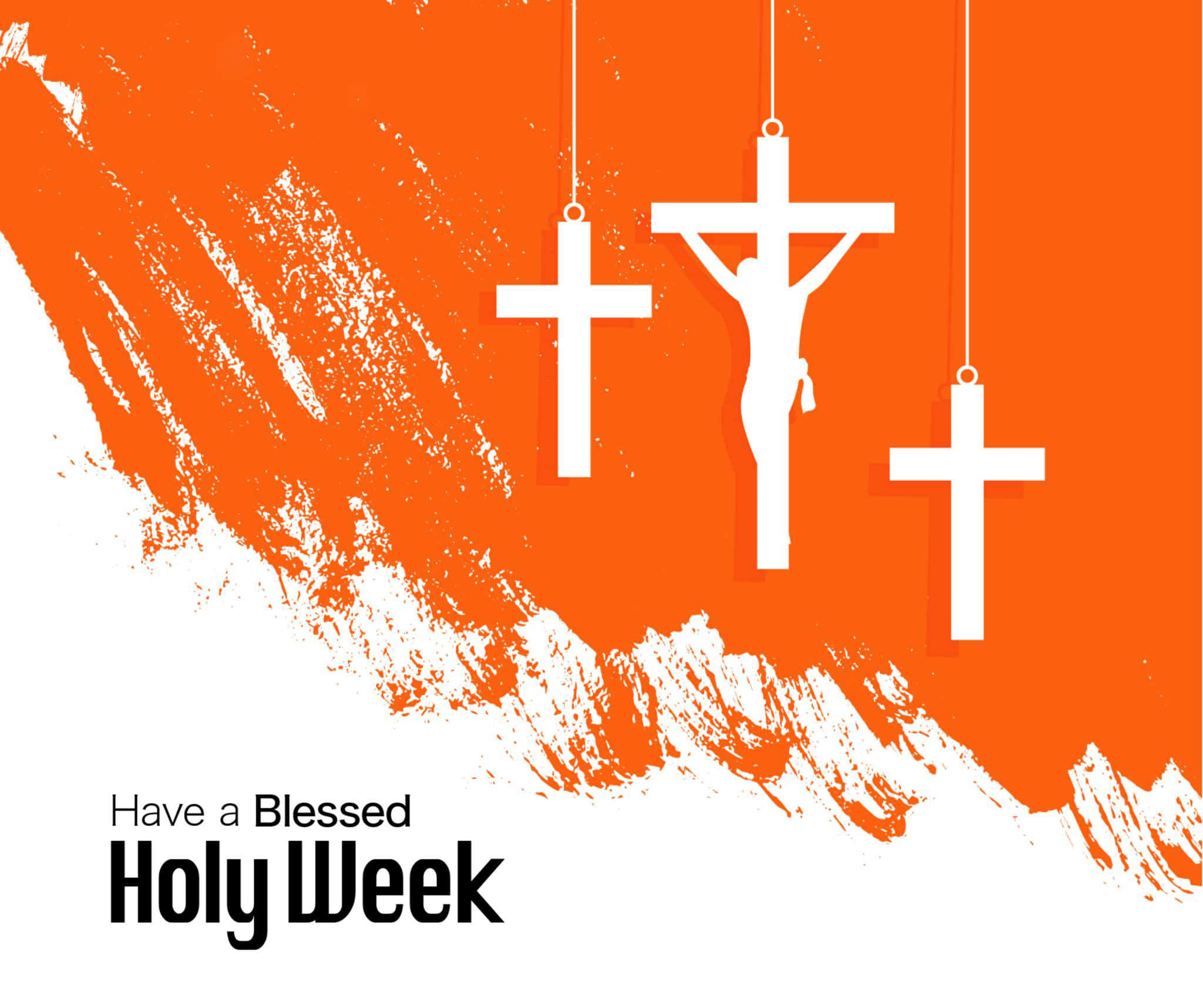 Holy Week, white crosses, orange and white brushstroke background, Full HD Desktop Wallpaper