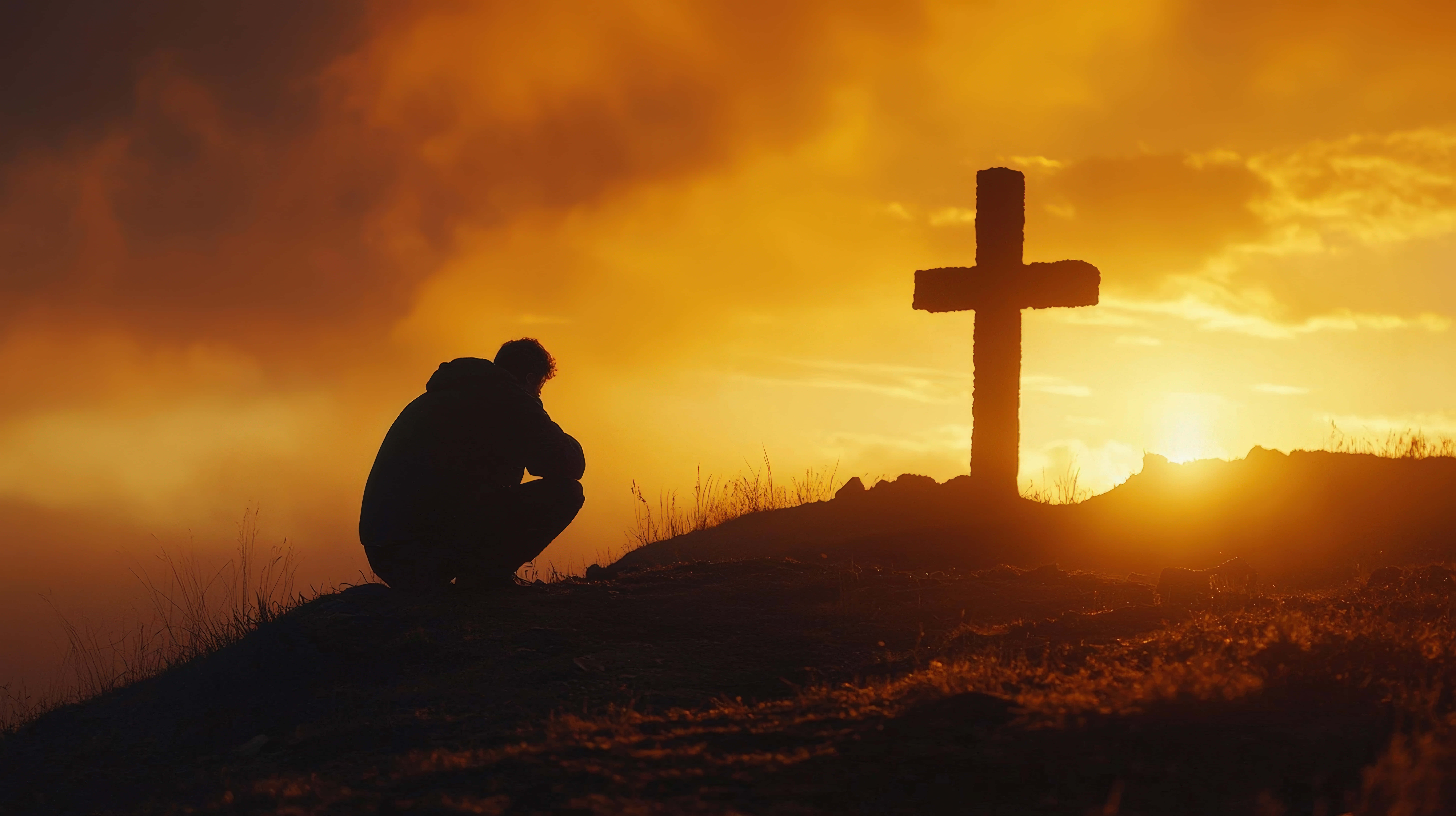 wooden cross, sunset, hilltop, 8K Desktop Wallpaper