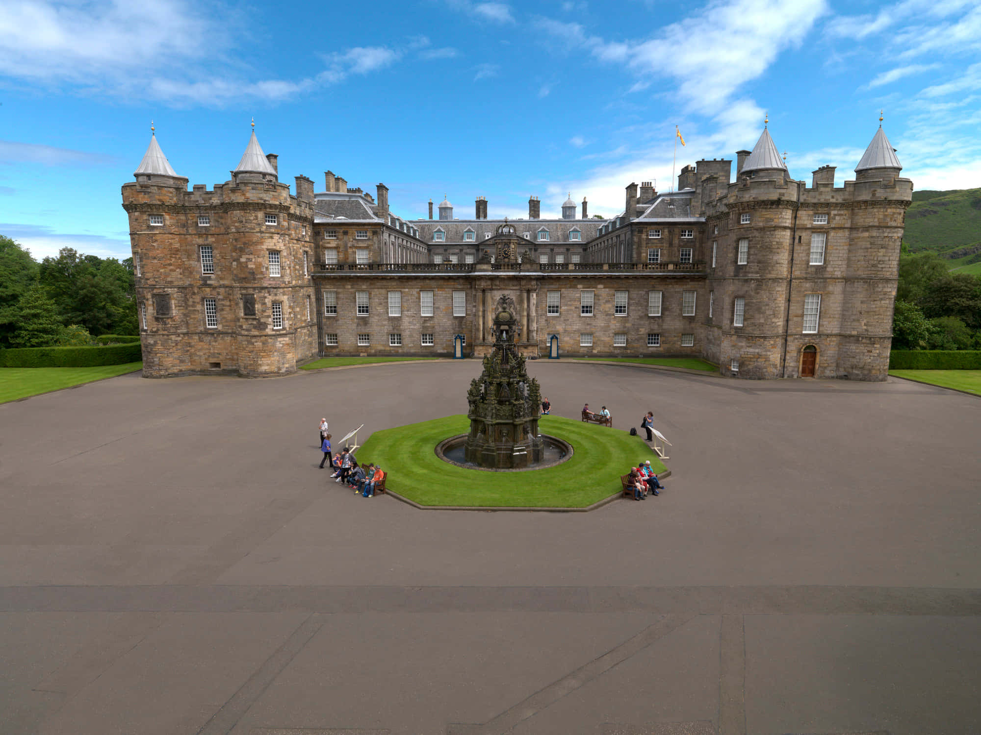 Holyrood Palace, stone towers, turrets, Full HD Desktop Wallpaper