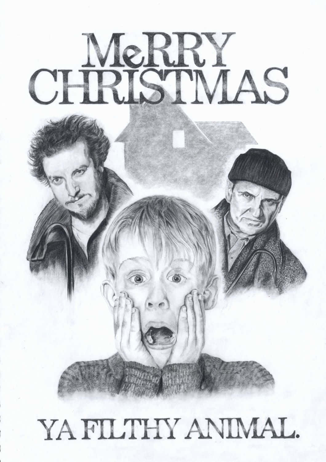 Home Alone, black and white illustration, shocked child, HD Phone Wallpaper