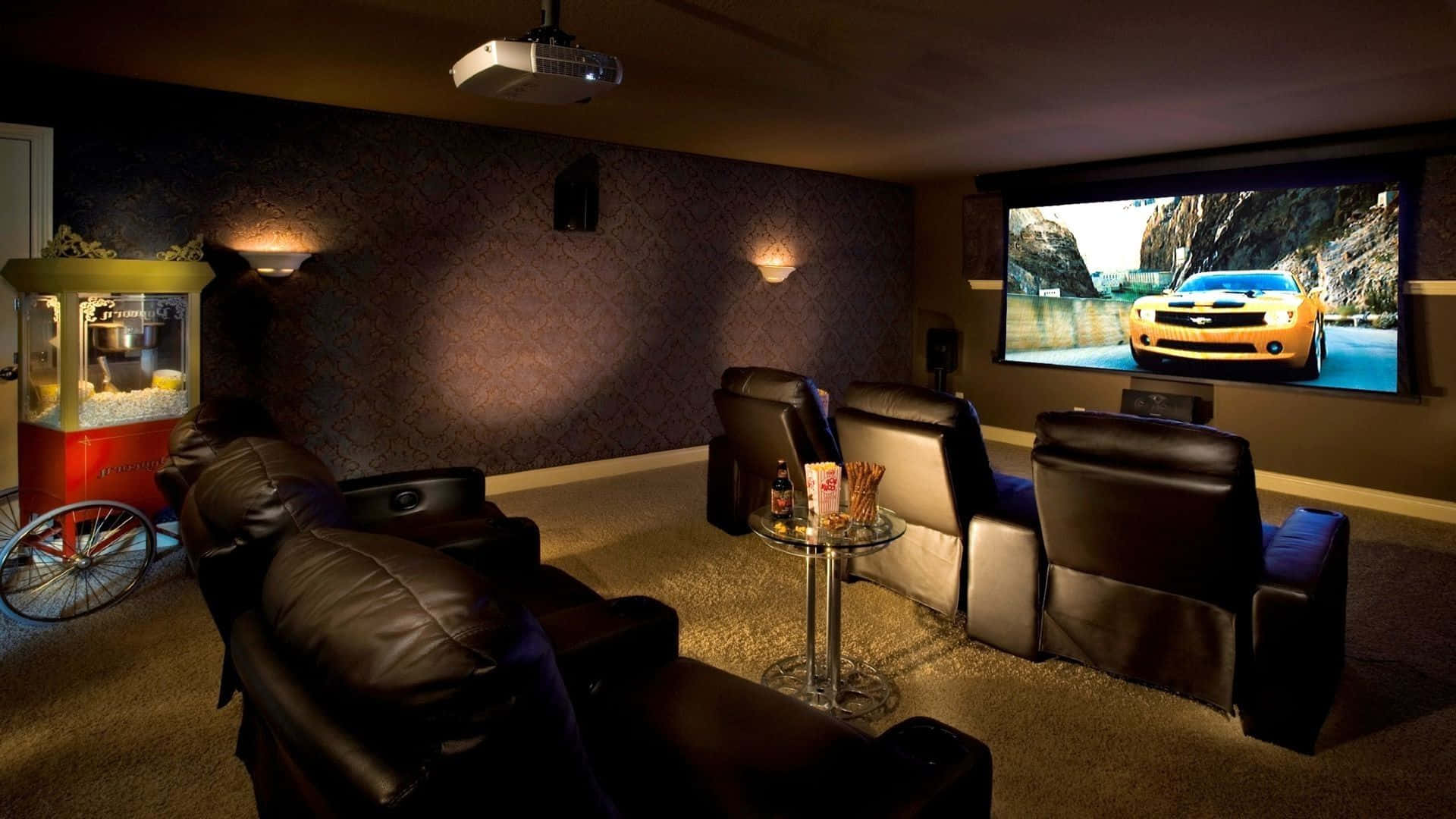 home cinema, leather recliners, popcorn cart, Full HD Desktop Wallpaper