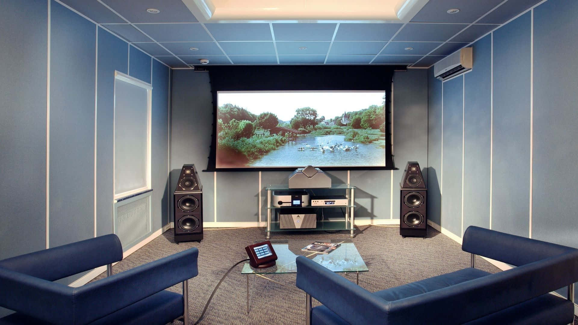 Home Cinema, 1920 x 1080, blue walls, Full HD Desktop Wallpaper
