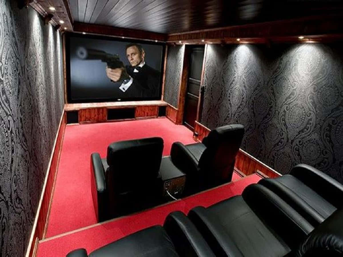 Home Cinema, black leather recliners, red carpet, SD Desktop Wallpaper