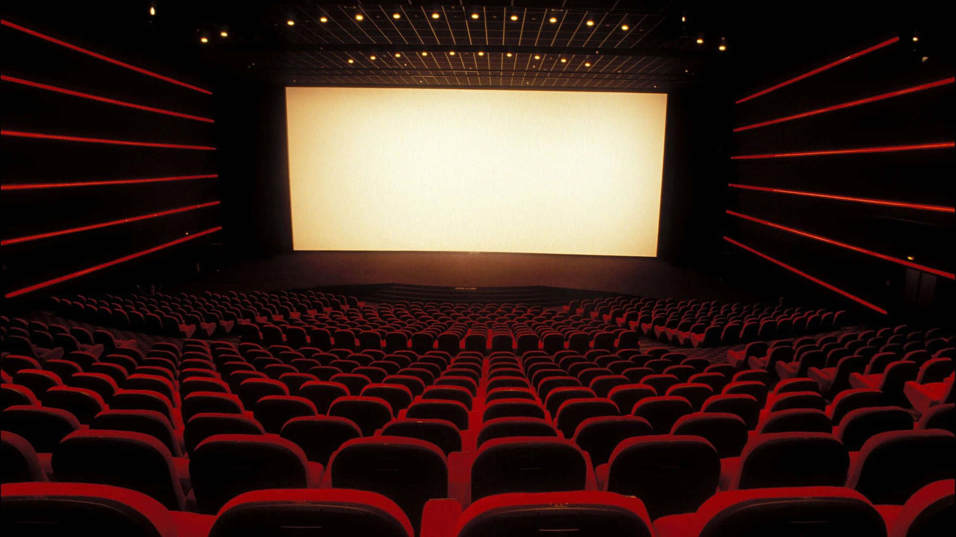 Cinema Theater Screen, red seats, glowing white screen, Full HD Desktop Wallpaper